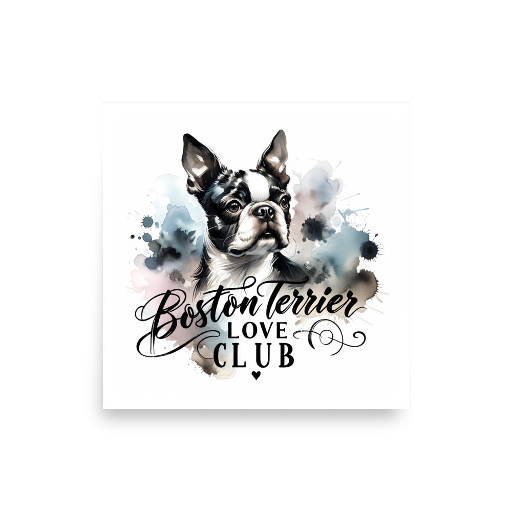Elegant Watercolor Boston Terrier Art Poster - Boston Terrier Love Club
