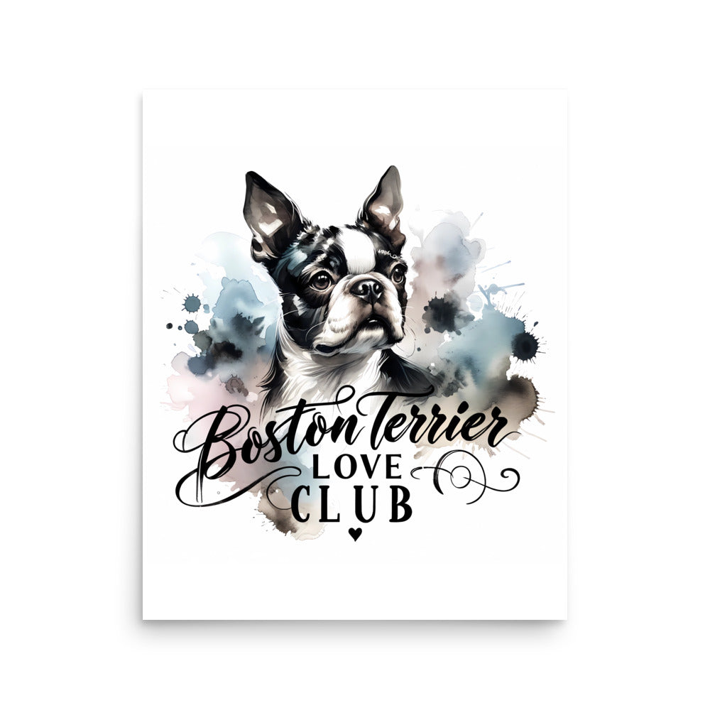 Elegant Watercolor Boston Terrier Art Poster - Boston Terrier Love Club