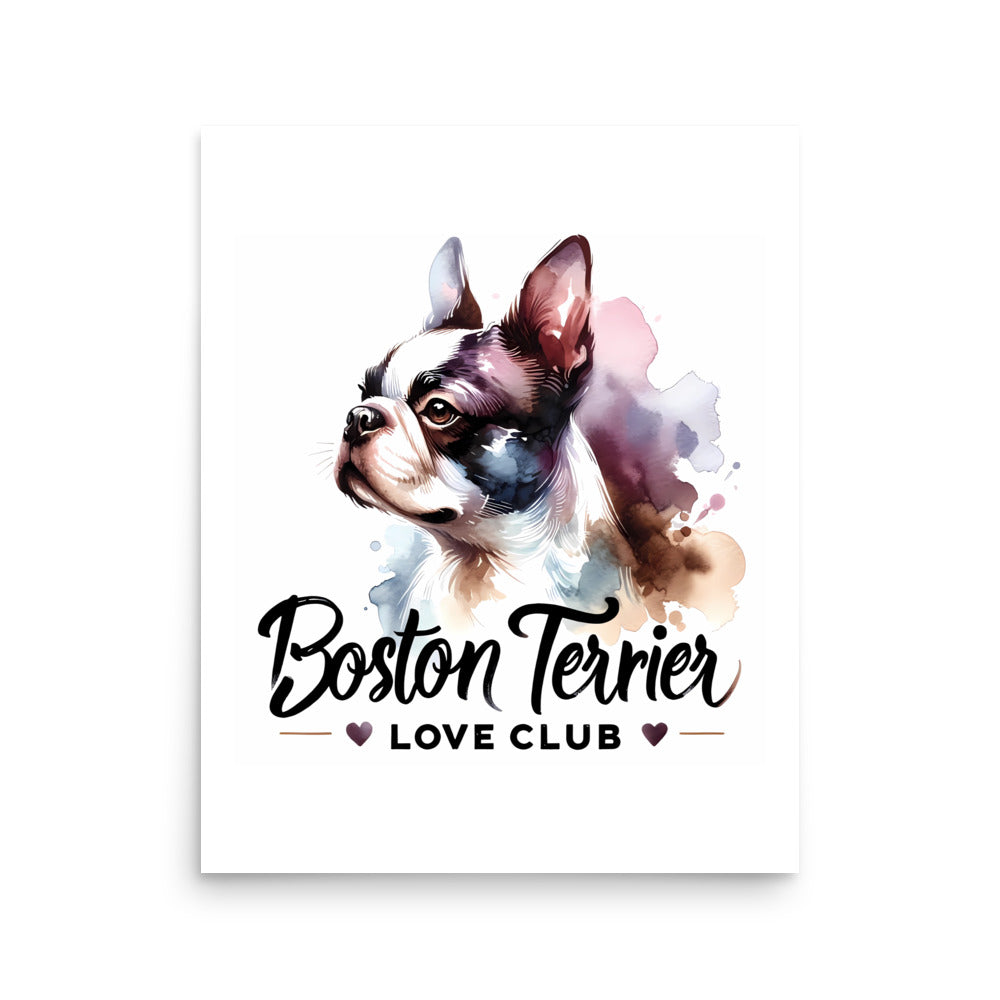 Boston Terrier Love Club - Elegant Watercolor Boston Terrier Art Poster