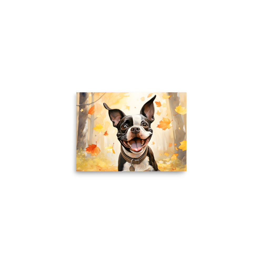 Cheerful Boston Terrier Dog Exploring A Park Watercolor Poster