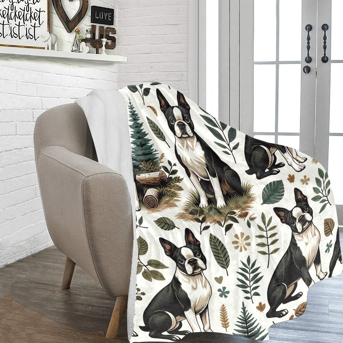 Boston Terriers in Woodland Ultra-Soft Micro Fleece Blanket
