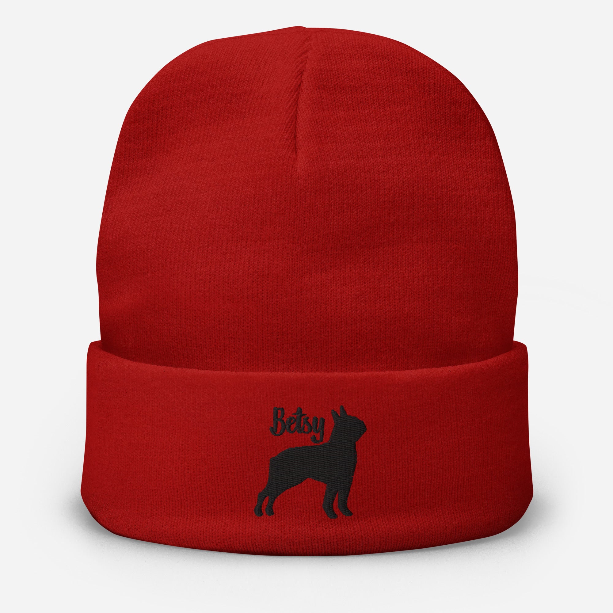 Personalized Embroidered Boston Terrier Silhouette With Dog Name Beanie