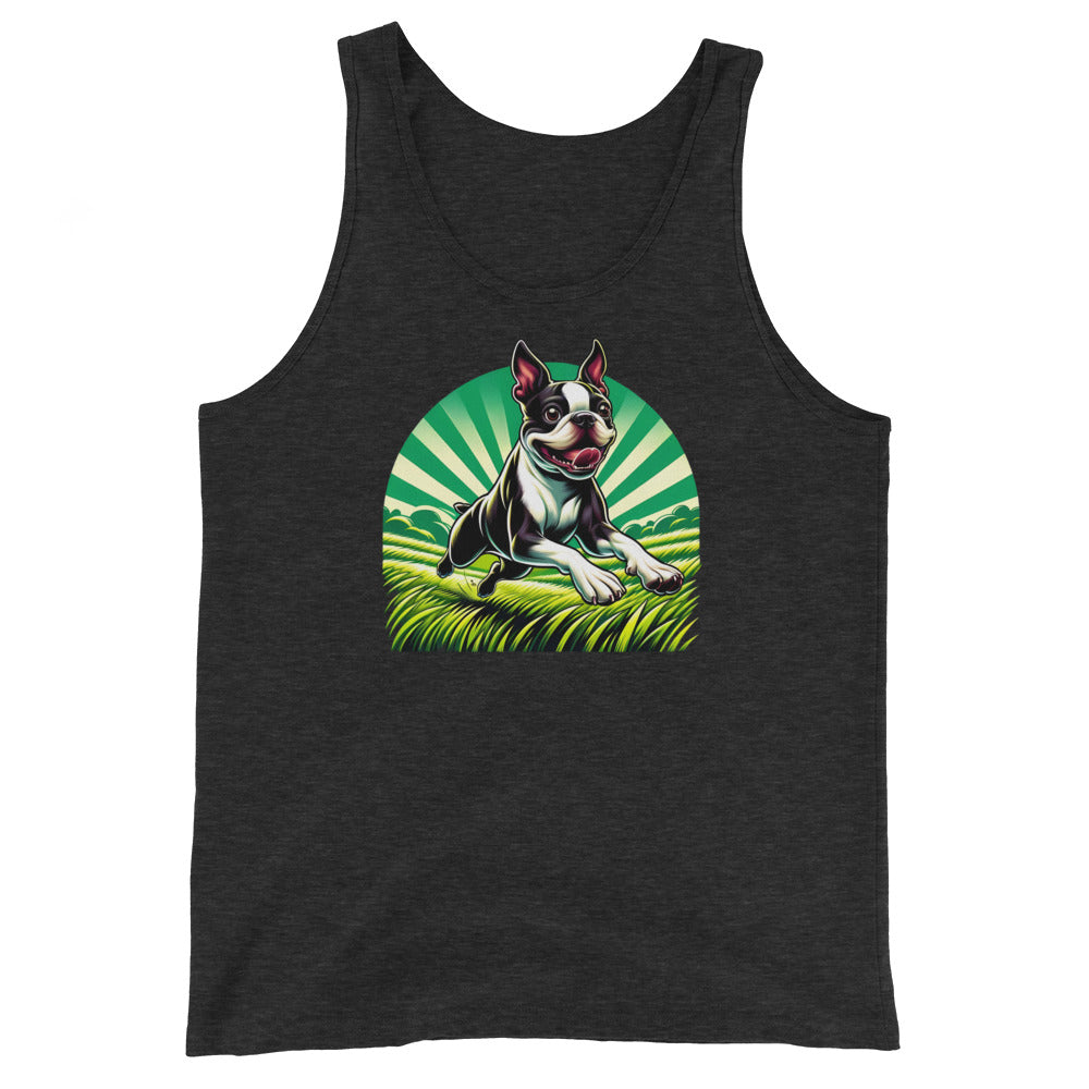 Boston Terrier Dog Running Free Unisex Tank Top