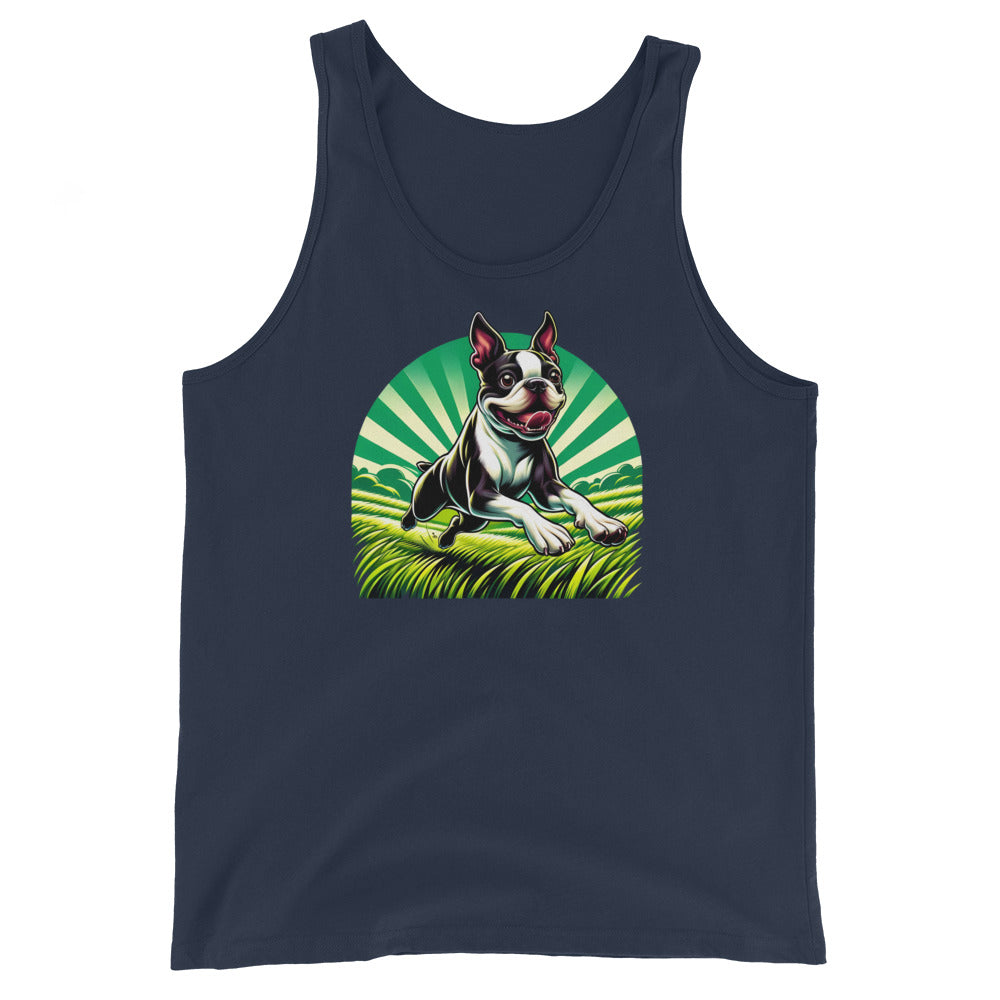 Boston Terrier Dog Running Free Unisex Tank Top