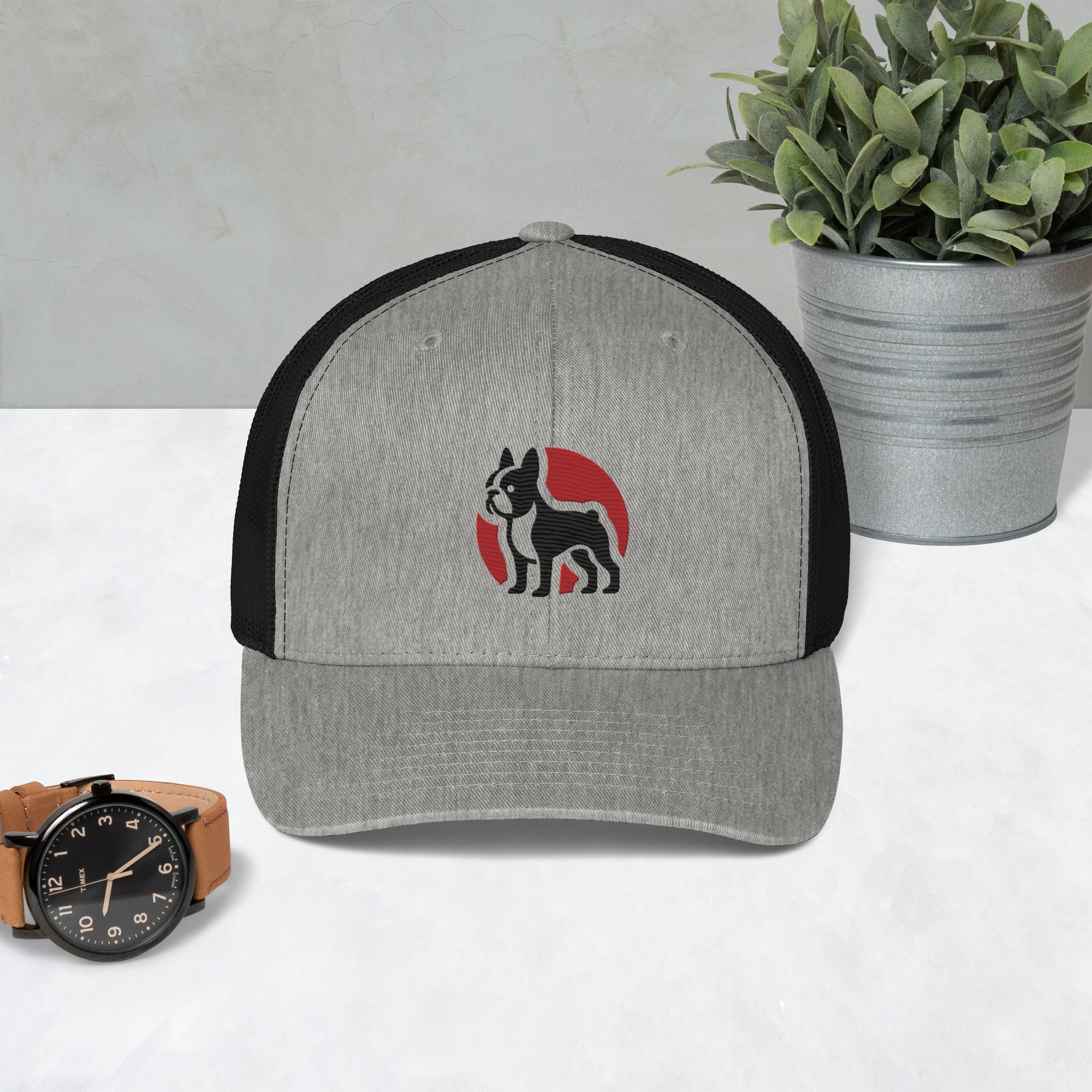 Boston Terrier Silhouette Logo Trucker Cap