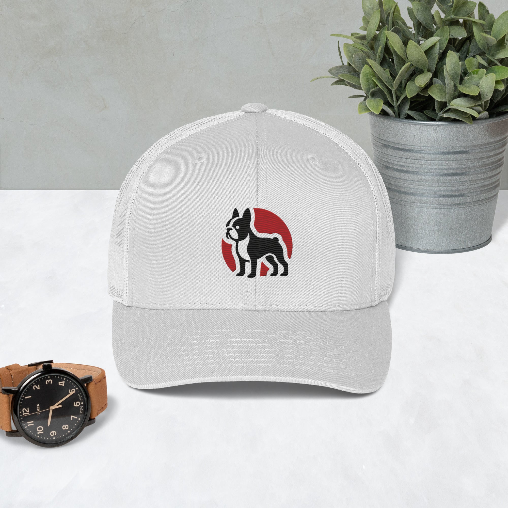 Boston Terrier Silhouette Logo Trucker Cap
