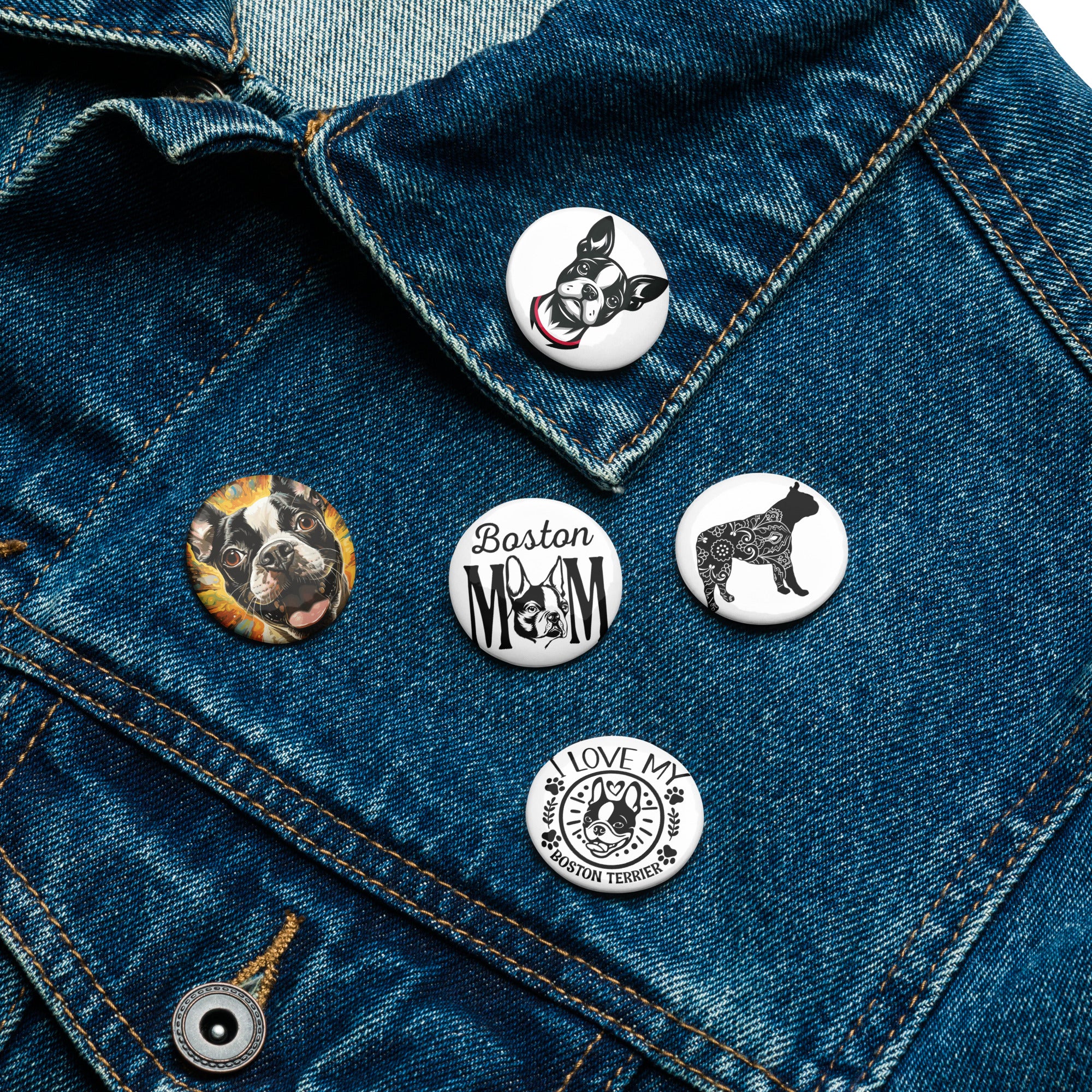 Boston Terrier Set 2 of Pin Buttons