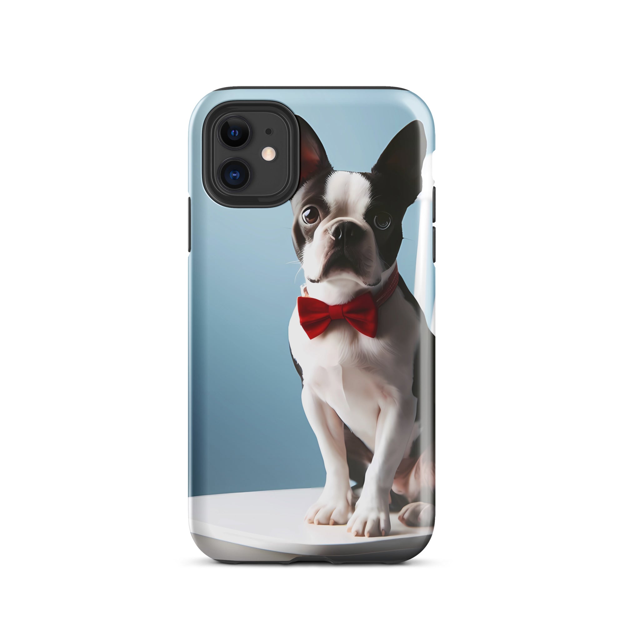 Dapper Boston Terrier in Red Bow Tie Seated on White Chair Tough Case for iPhone
