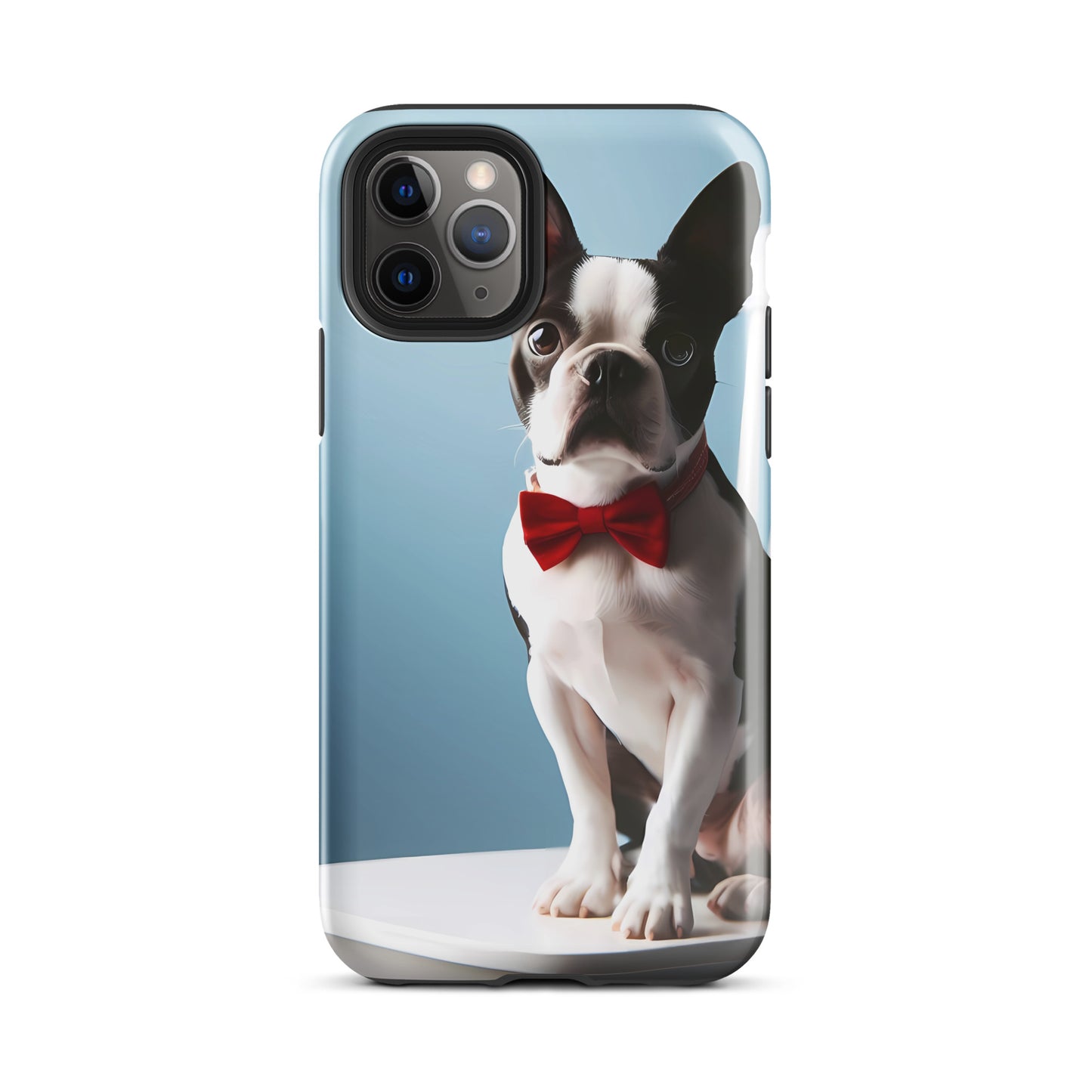 Dapper Boston Terrier in Red Bow Tie Seated on White Chair Tough Case for iPhone