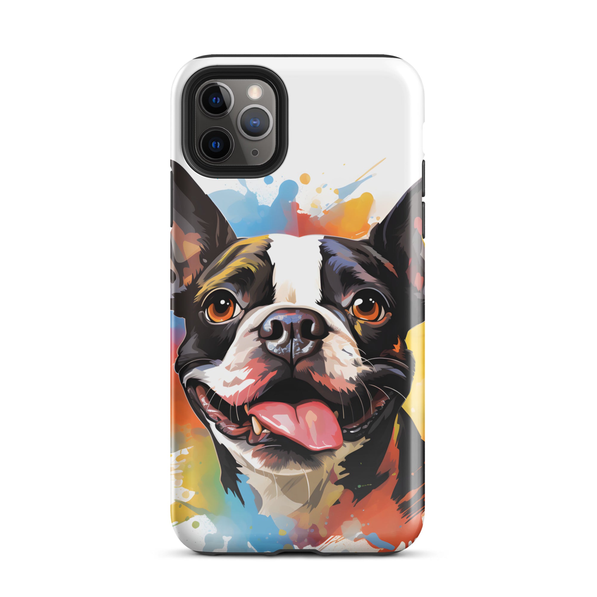 Colorful Playful Boston Terrier Dog Splash Art Tough Case for iPhone