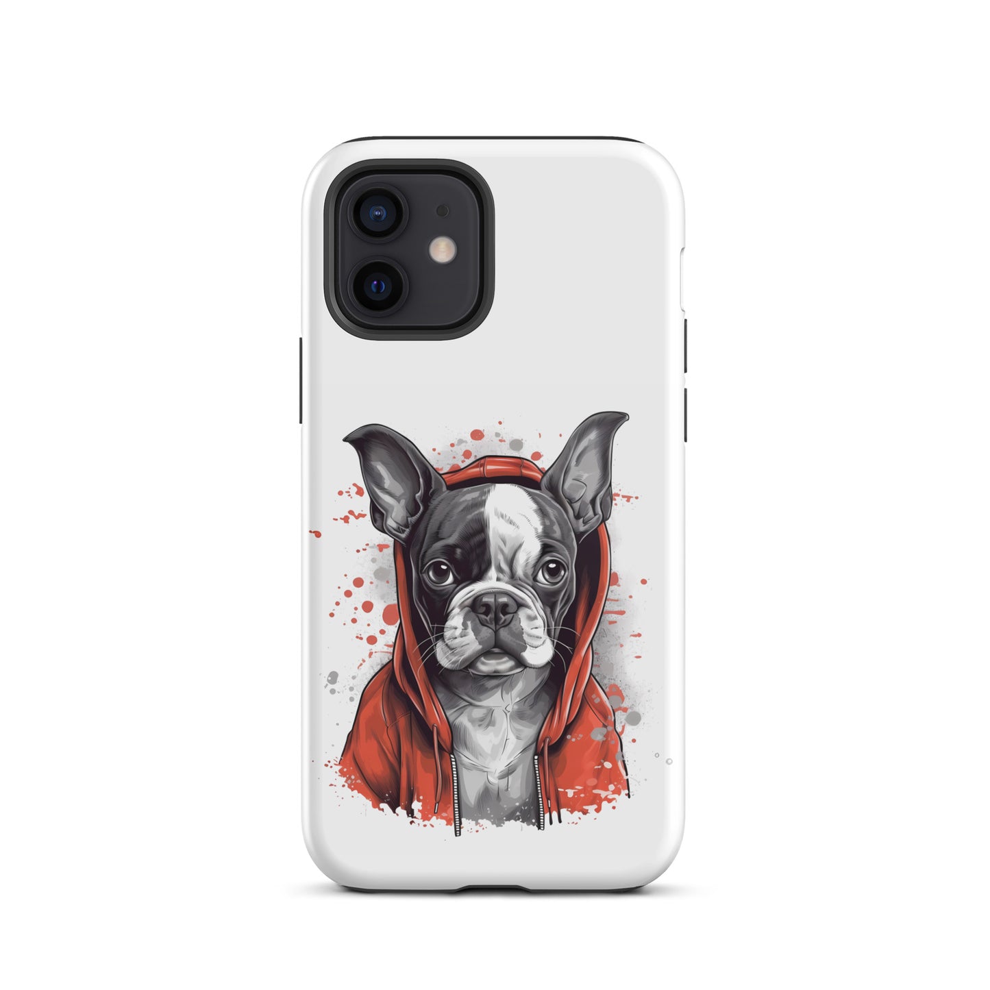 Boston Terrier in a Red Hoodie on Tough Case for iPhone