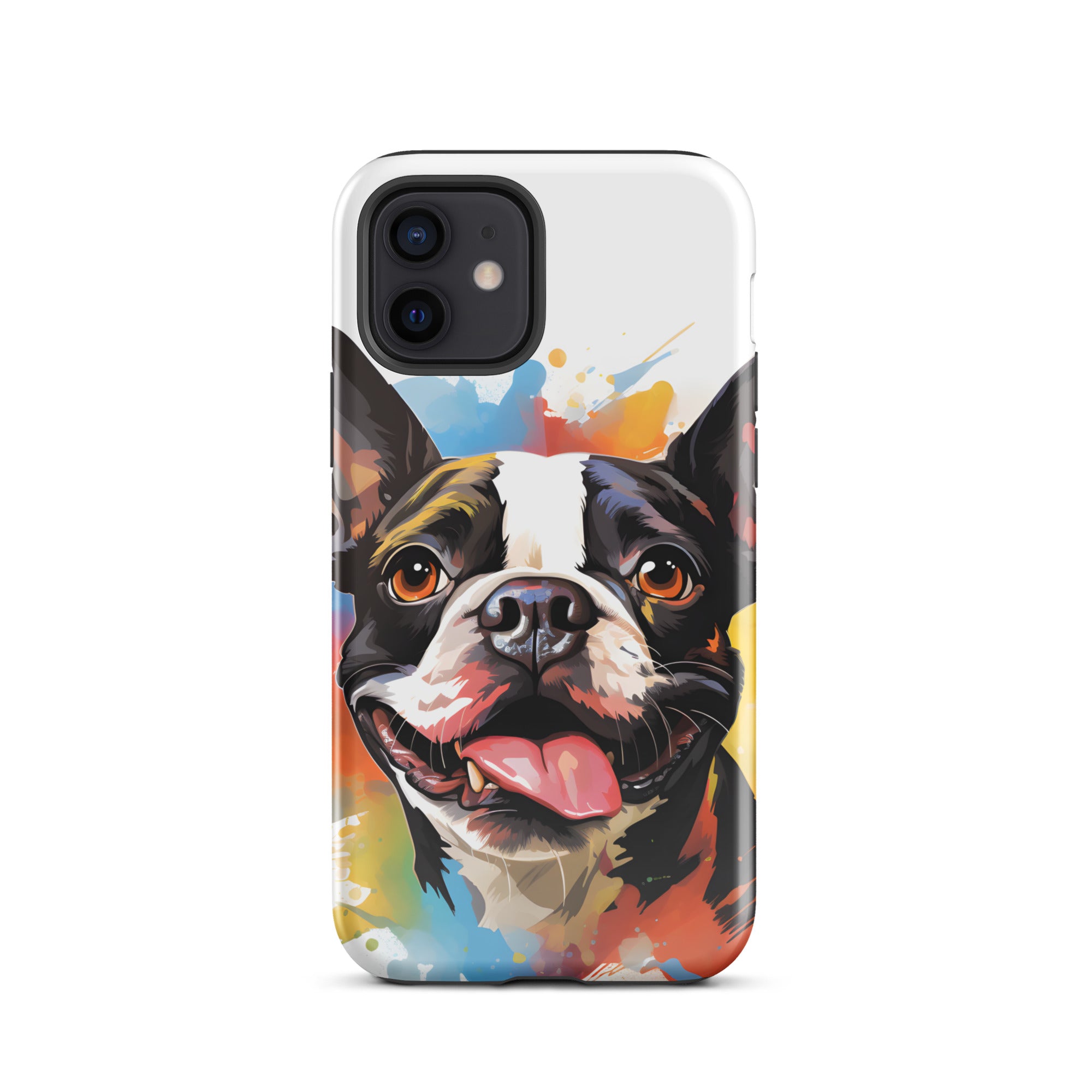 Colorful Playful Boston Terrier Dog Splash Art Tough Case for iPhone
