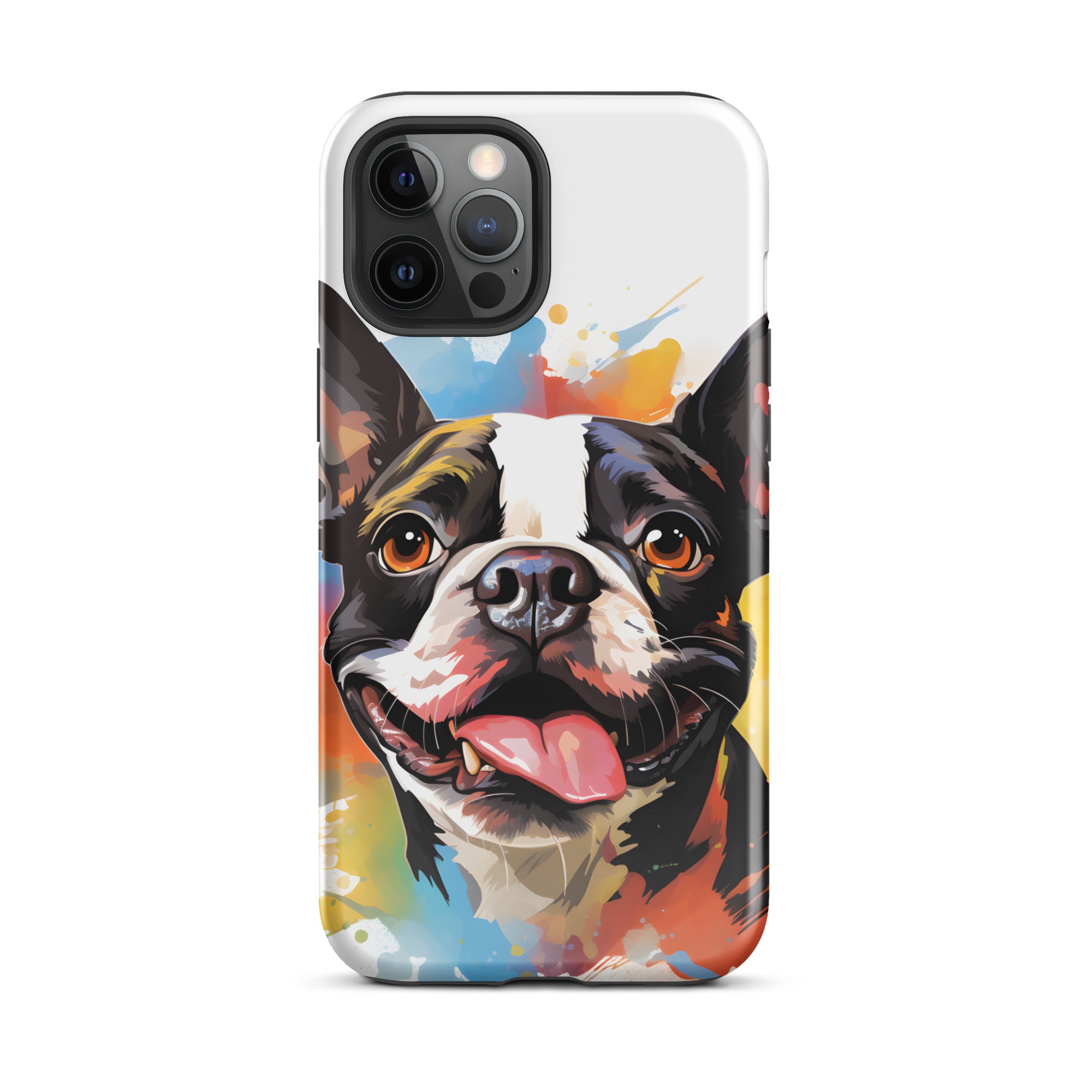 Colorful Playful Boston Terrier Dog Splash Art Tough Case for iPhone