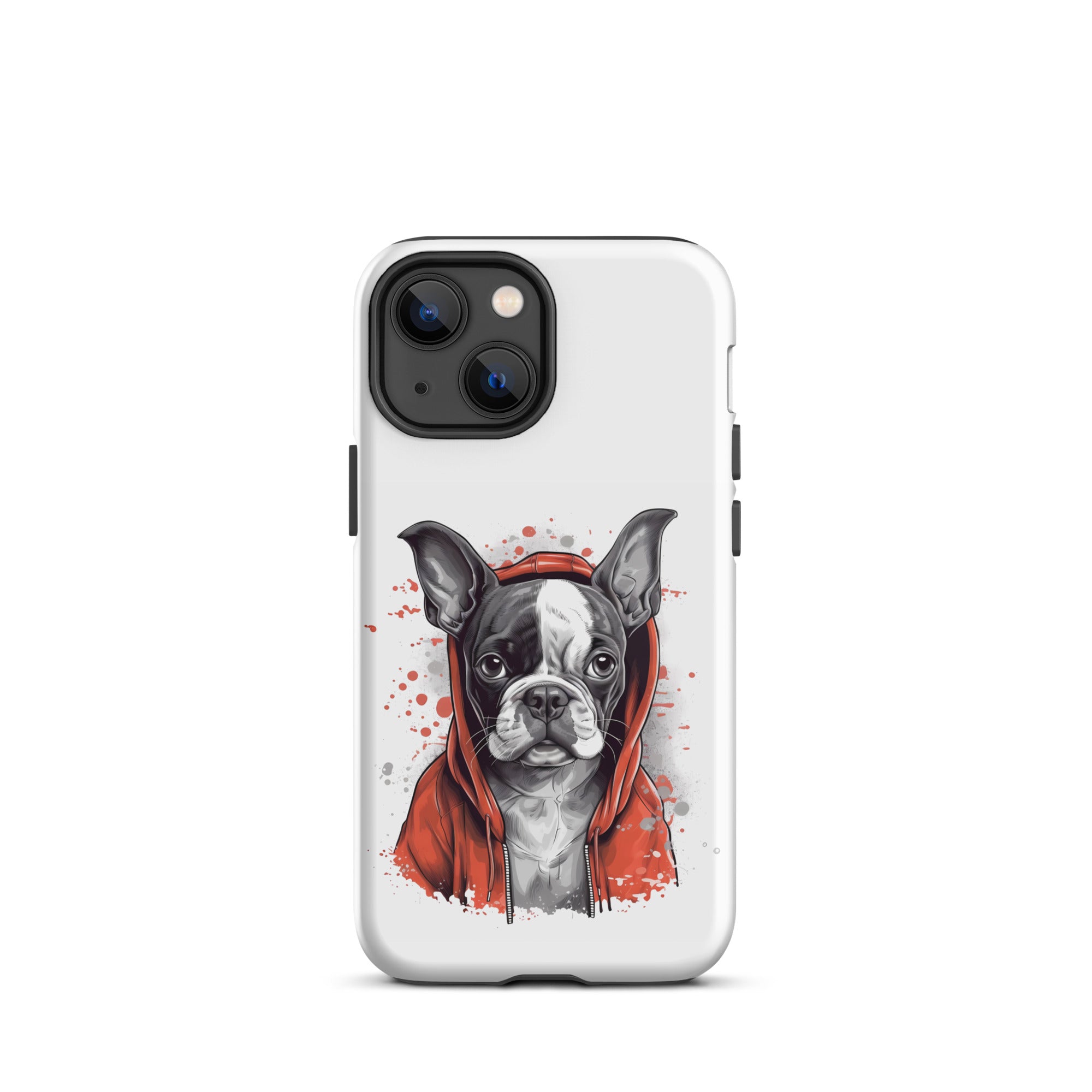 Boston Terrier in a Red Hoodie on Tough Case for iPhone