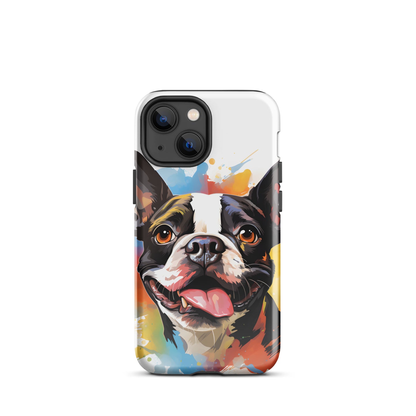 Colorful Playful Boston Terrier Dog Splash Art Tough Case for iPhone