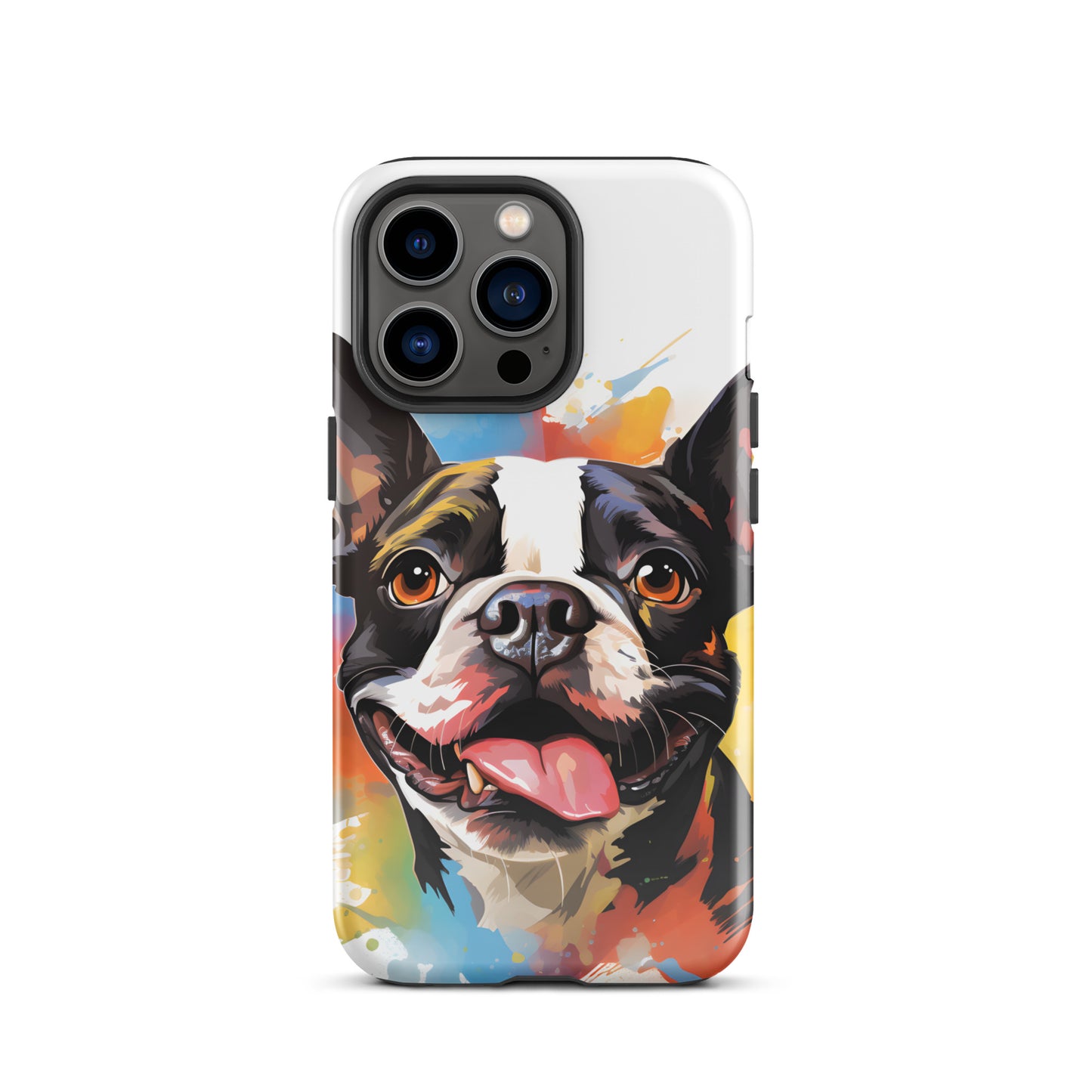 Colorful Playful Boston Terrier Dog Splash Art Tough Case for iPhone