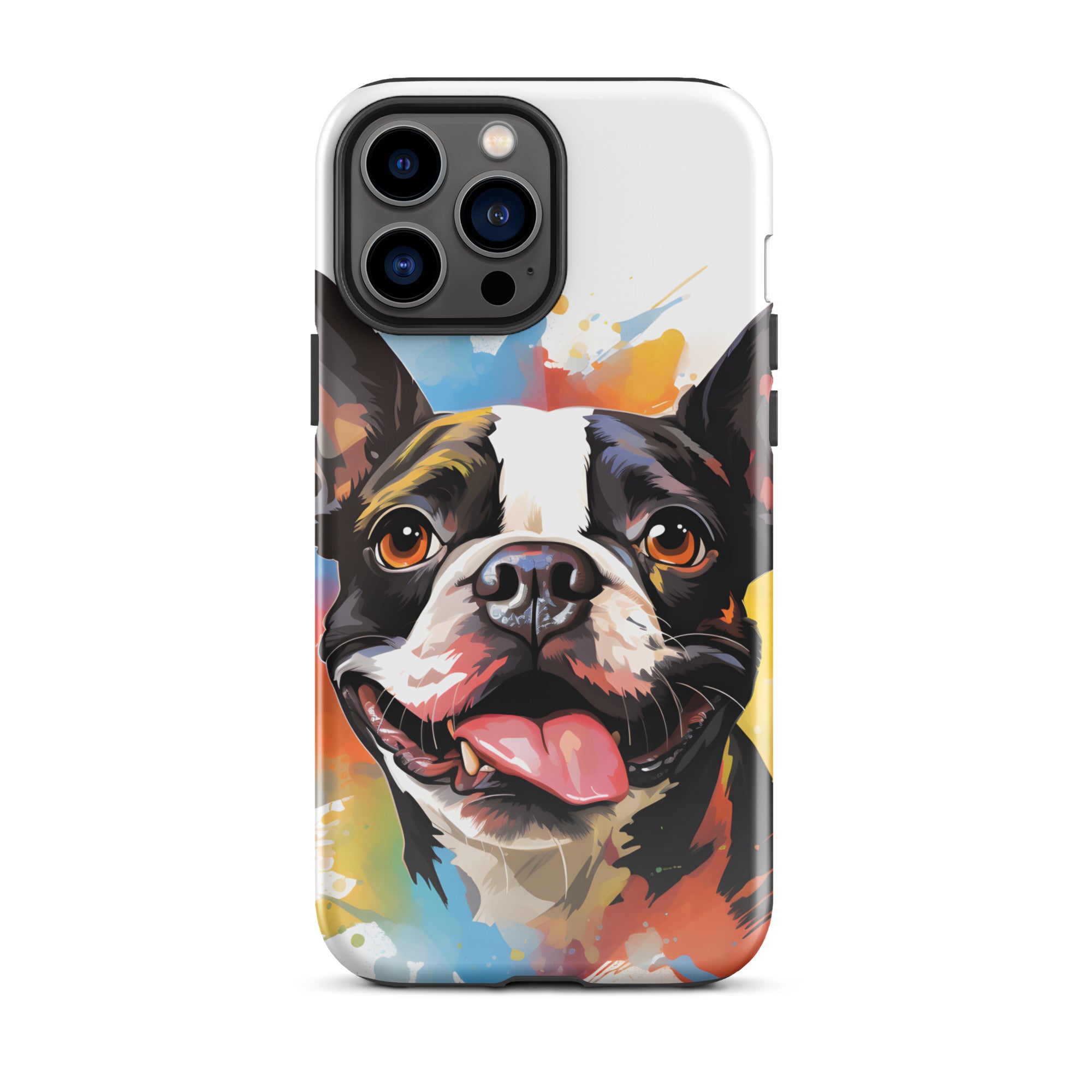 Colorful Playful Boston Terrier Dog Splash Art Tough Case for iPhone