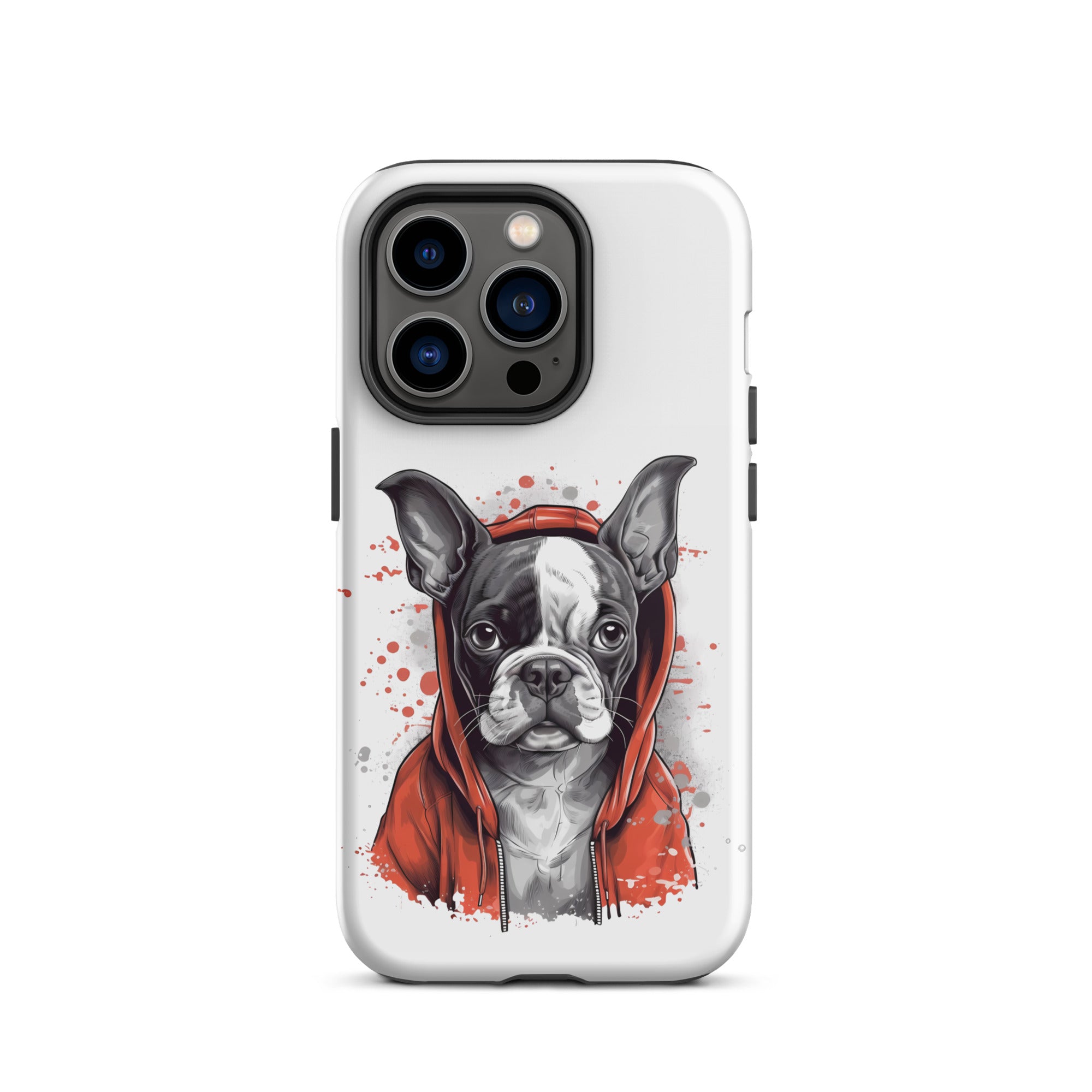 Boston Terrier in a Red Hoodie on Tough Case for iPhone