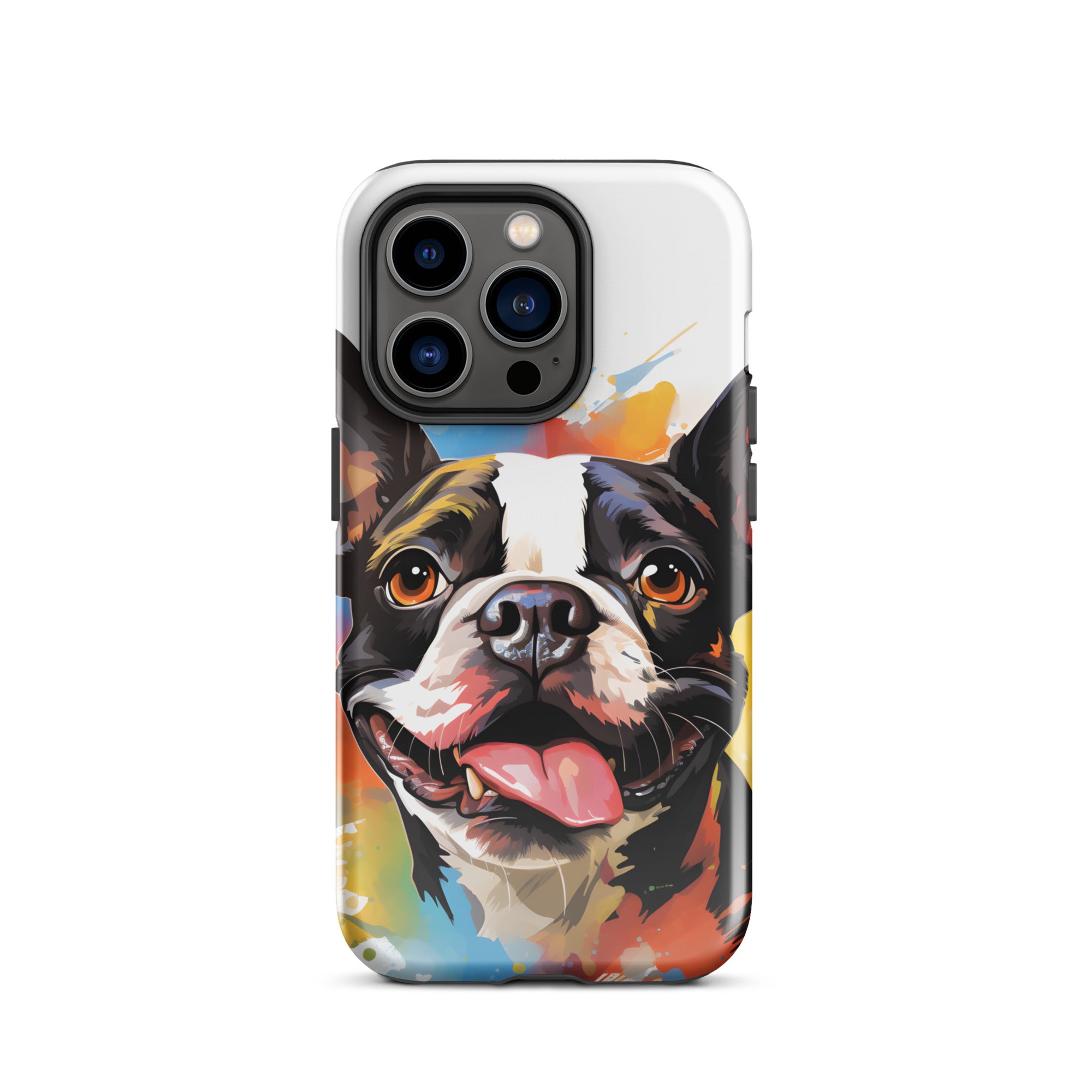 Colorful Playful Boston Terrier Dog Splash Art Tough Case for iPhone