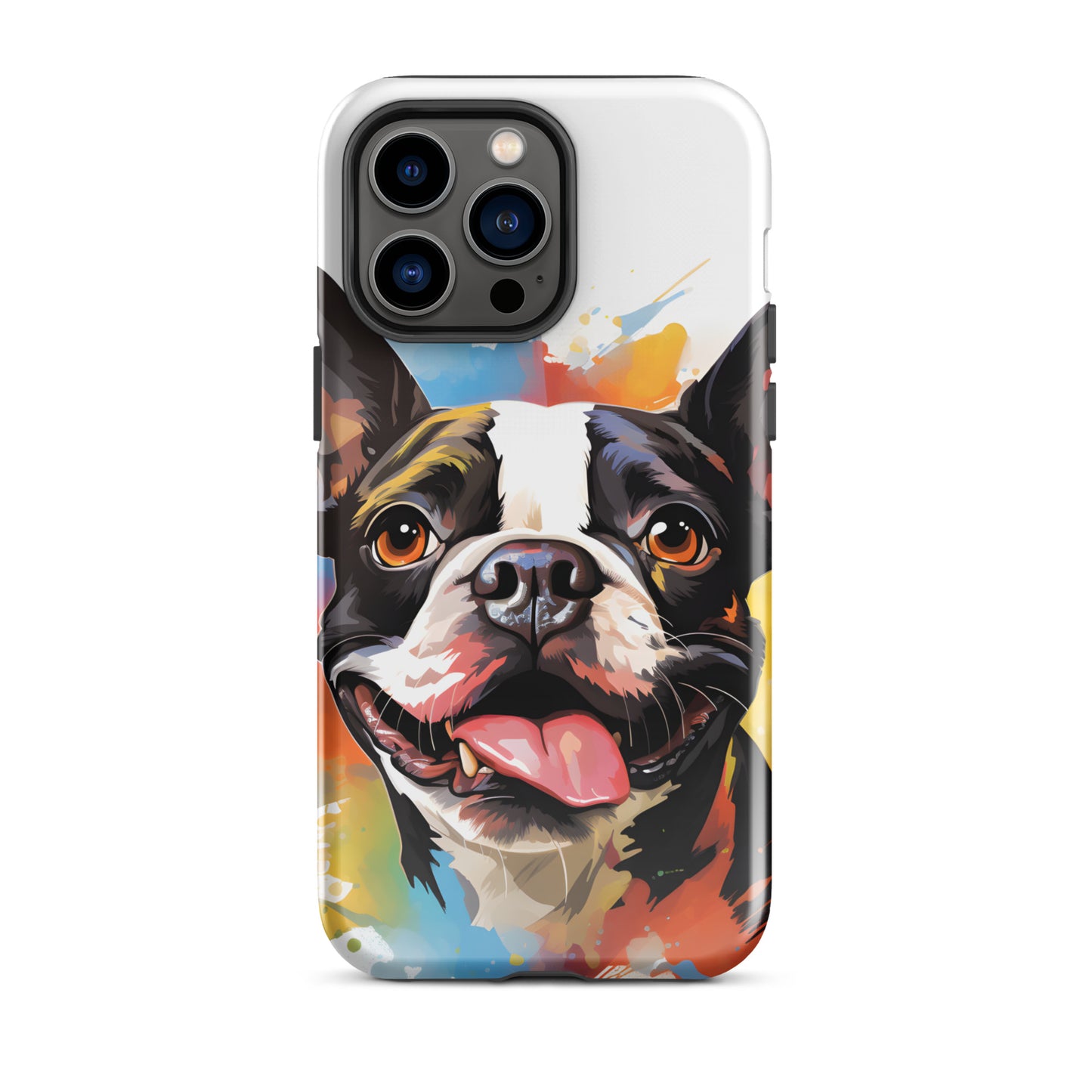 Colorful Playful Boston Terrier Dog Splash Art Tough Case for iPhone