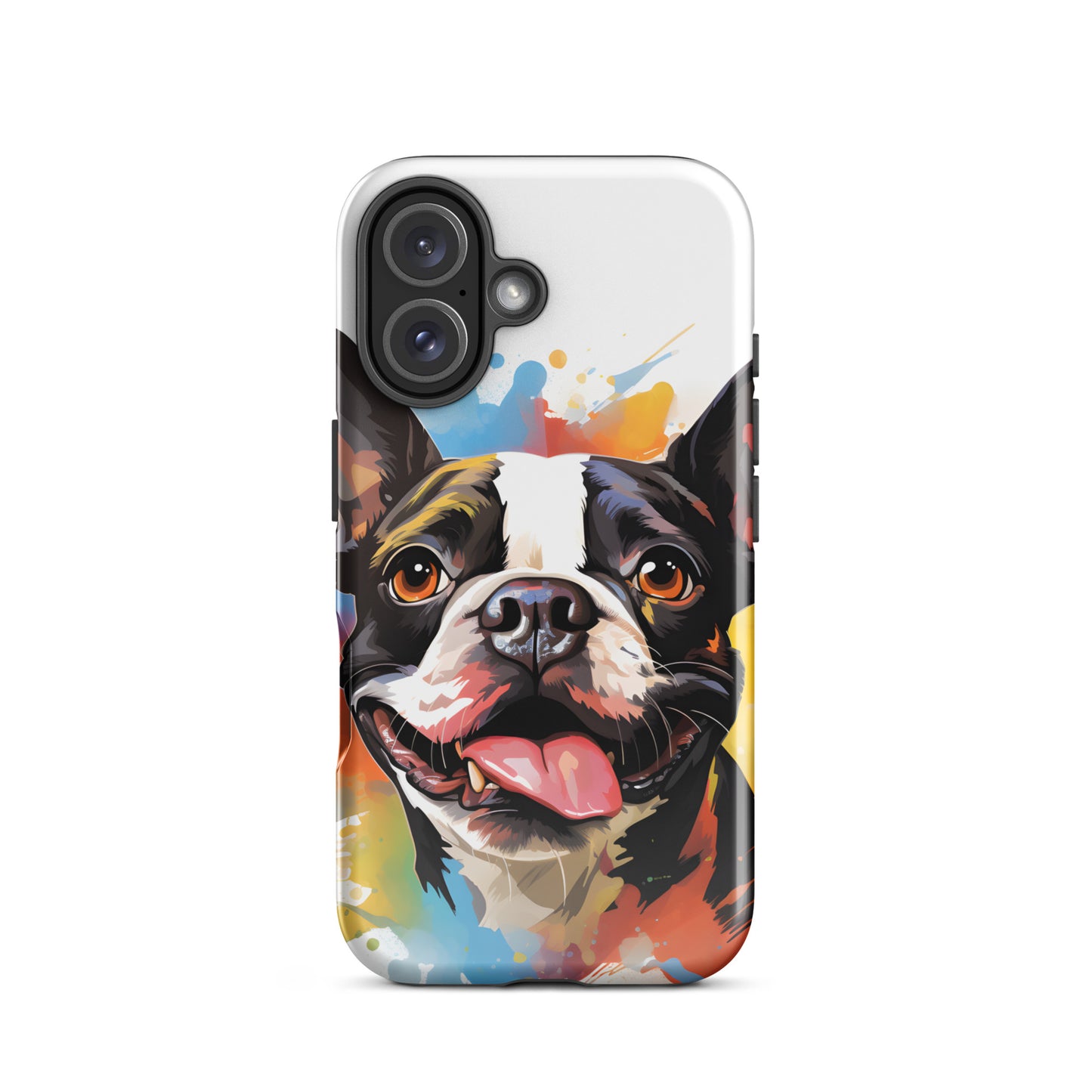 Colorful Playful Boston Terrier Dog Splash Art Tough Case for iPhone