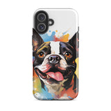 Colorful Playful Boston Terrier Dog Splash Art Tough Case for iPhone