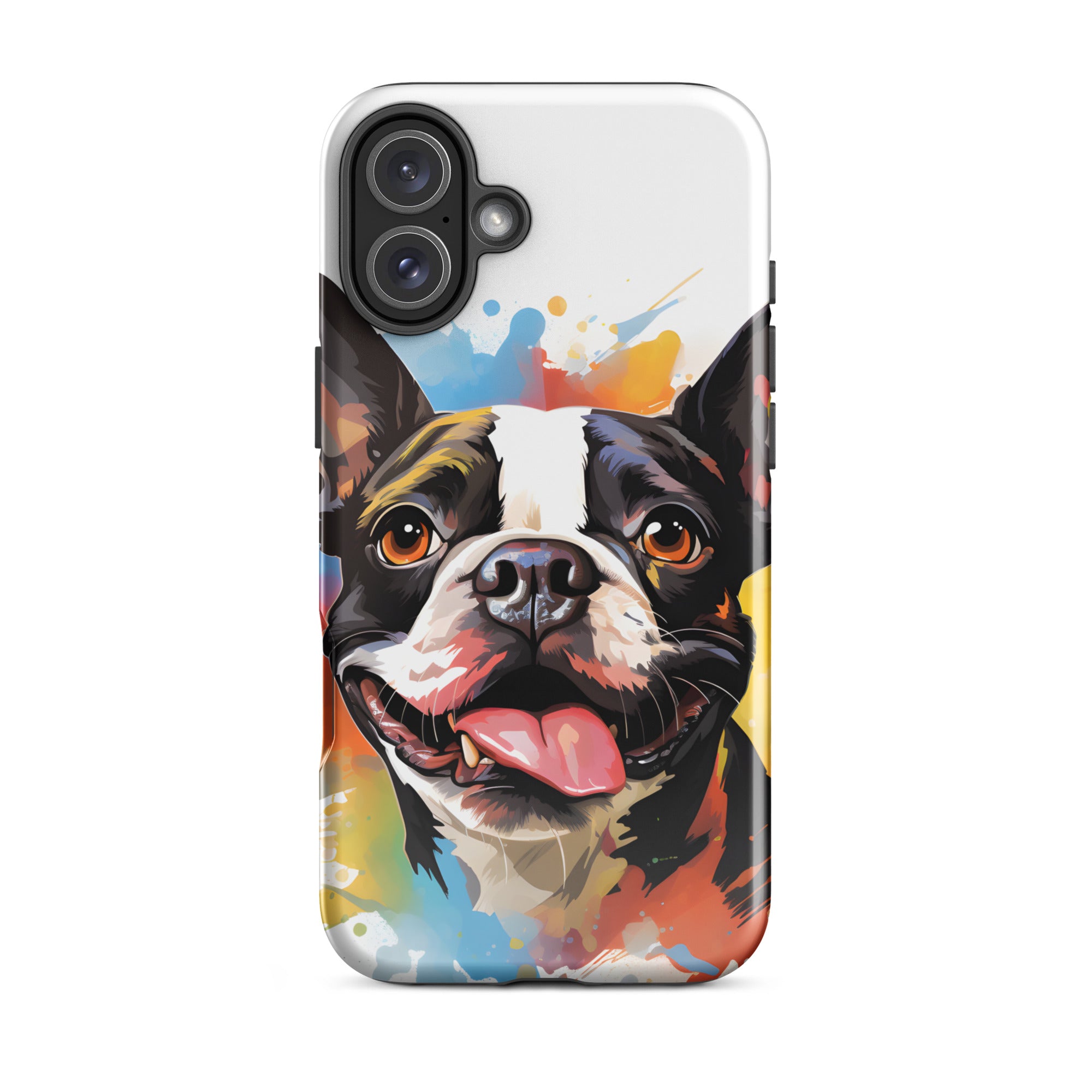 Colorful Playful Boston Terrier Dog Splash Art Tough Case for iPhone