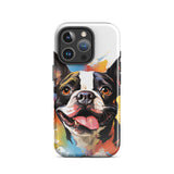 Colorful Playful Boston Terrier Dog Splash Art Tough Case for iPhone