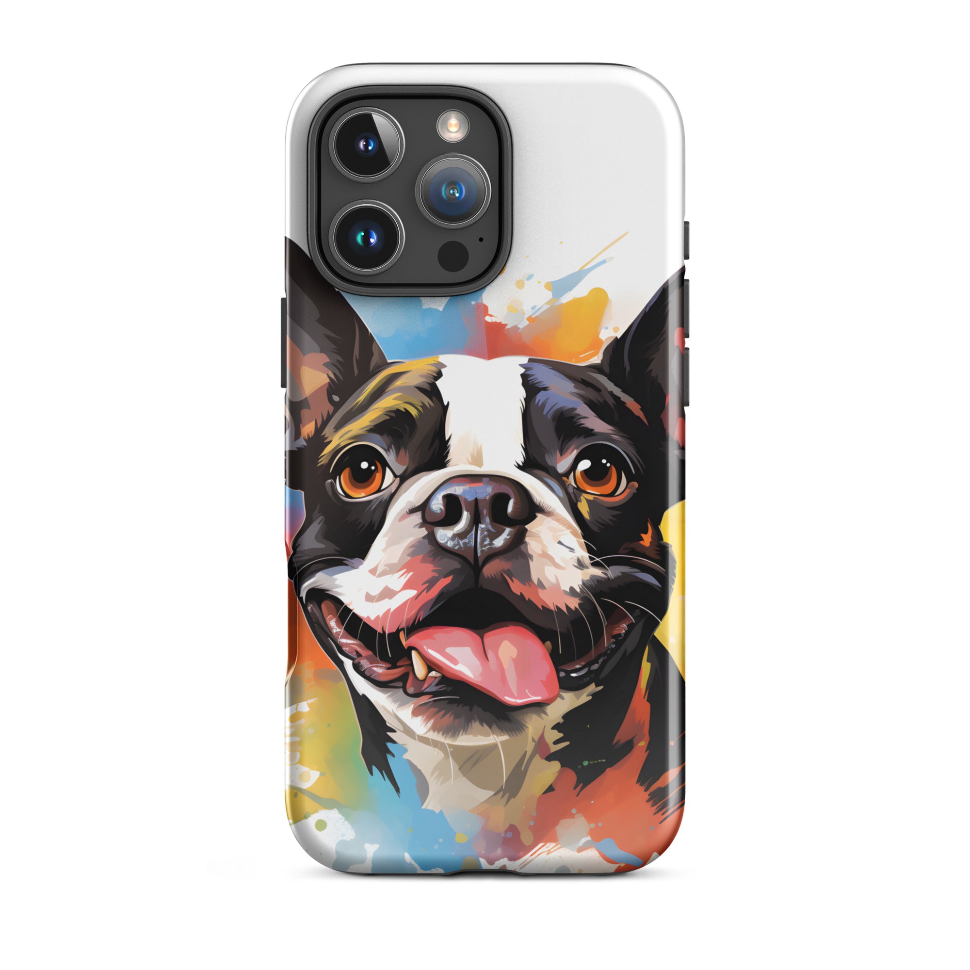 Colorful Playful Boston Terrier Dog Splash Art Tough Case for iPhone