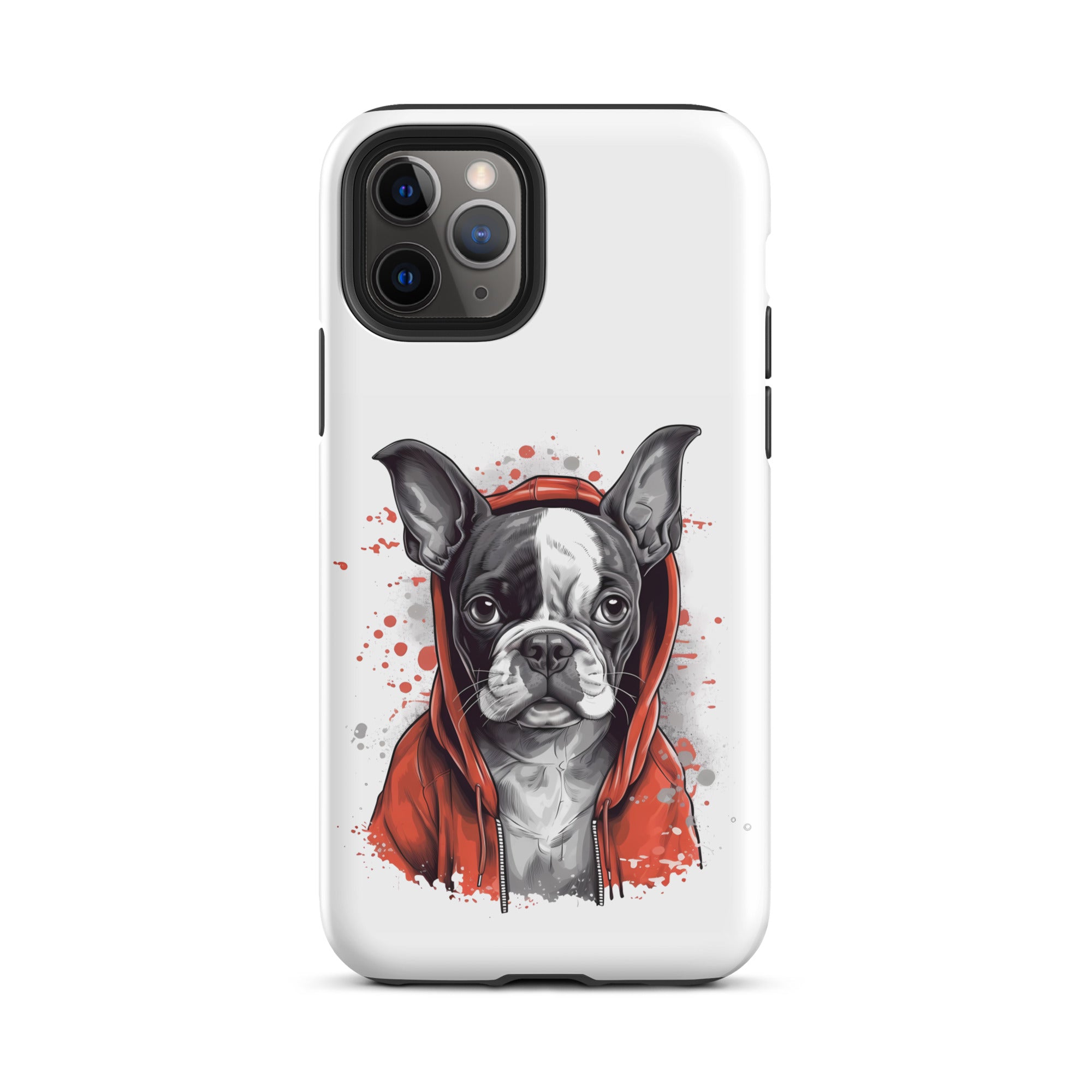 Boston Terrier in a Red Hoodie on Tough Case for iPhone