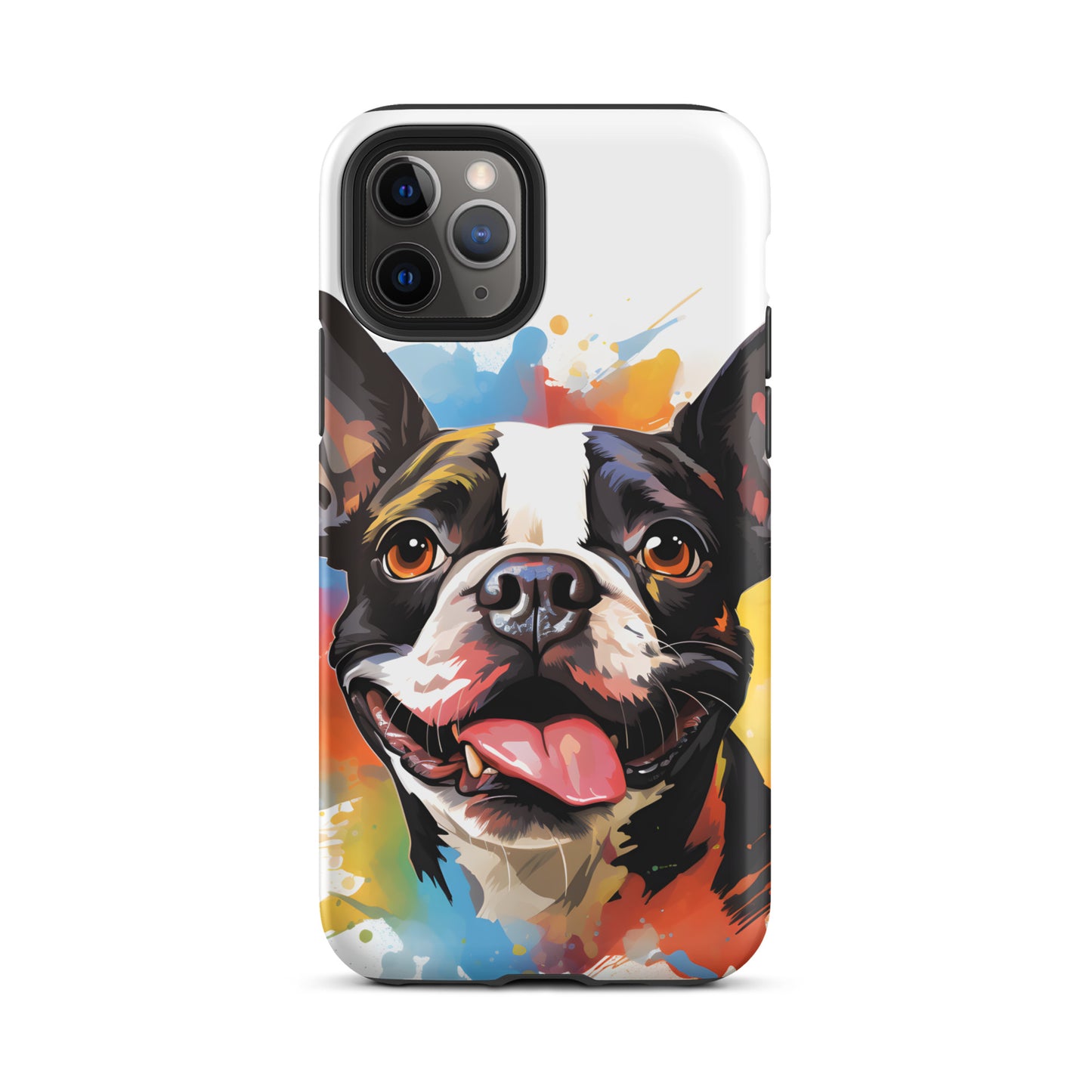 Colorful Playful Boston Terrier Dog Splash Art Tough Case for iPhone