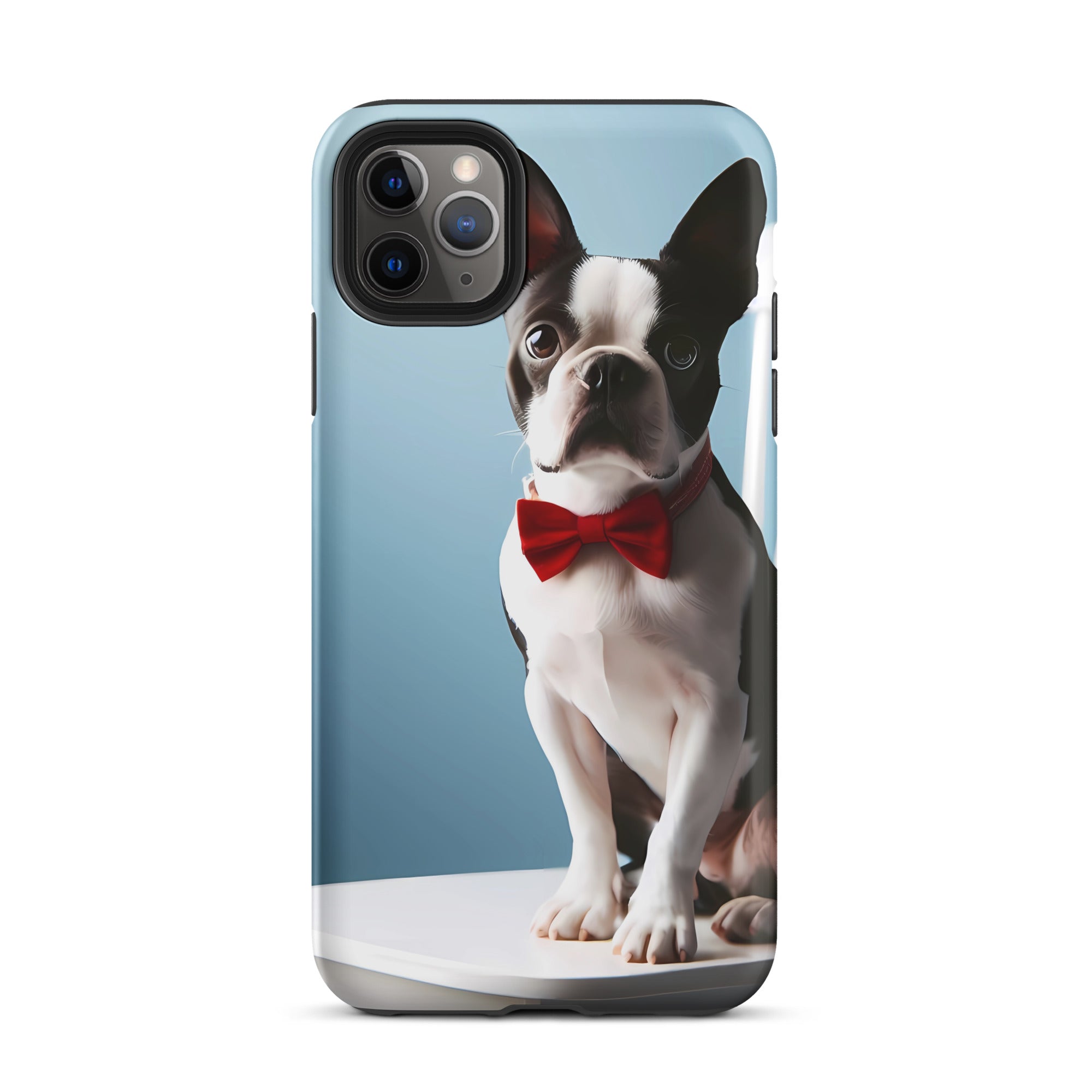 Dapper Boston Terrier in Red Bow Tie Seated on White Chair Tough Case for iPhone