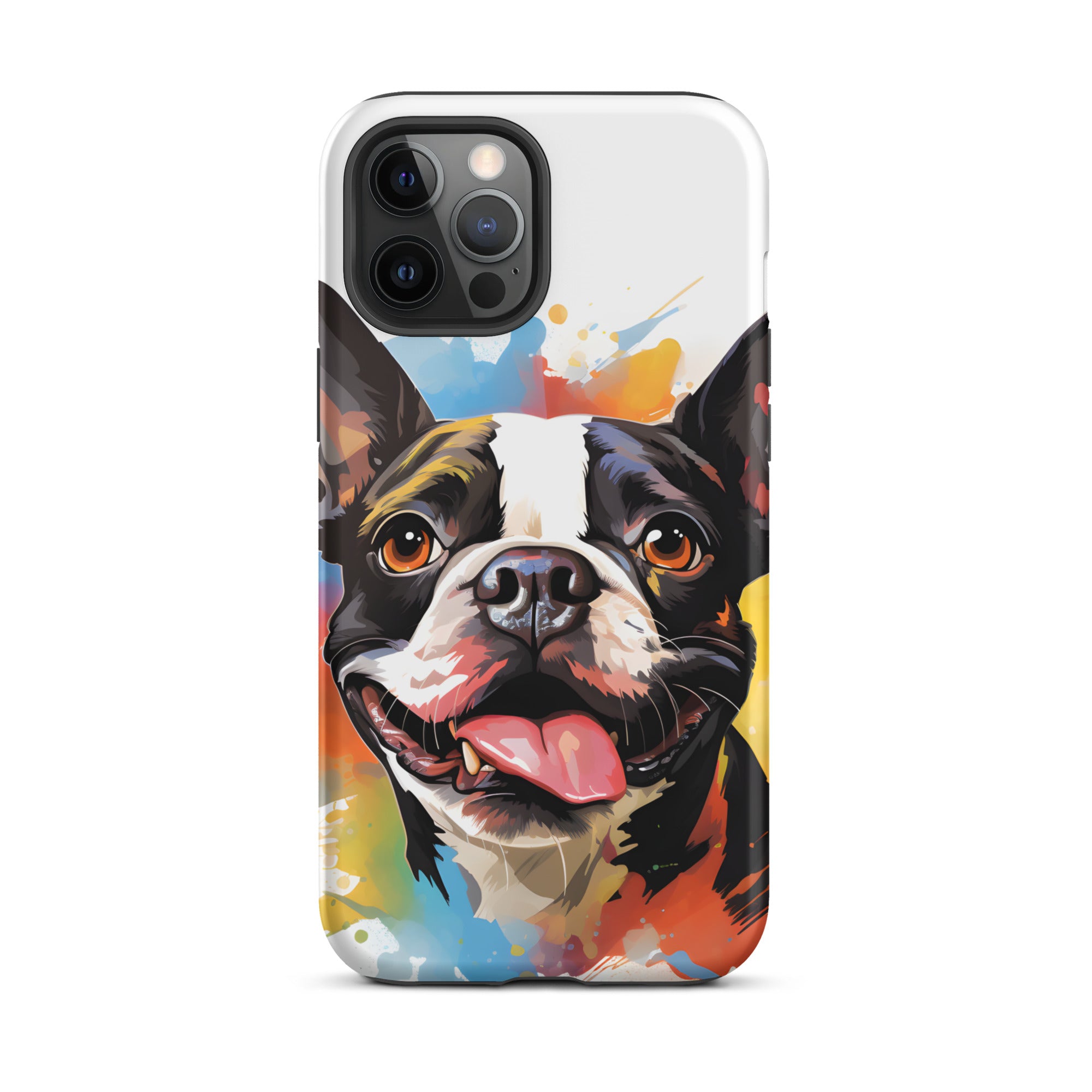 Colorful Playful Boston Terrier Dog Splash Art Tough Case for iPhone