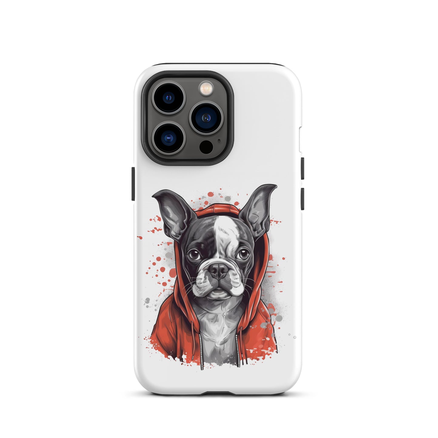 Boston Terrier in a Red Hoodie on Tough Case for iPhone