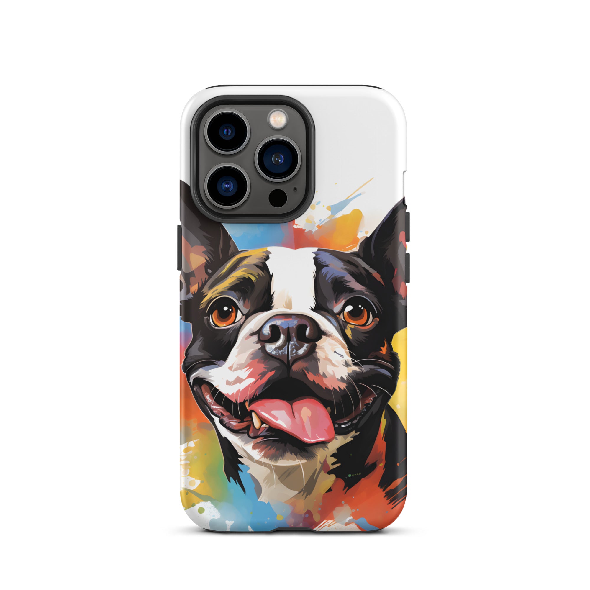 Colorful Playful Boston Terrier Dog Splash Art Tough Case for iPhone