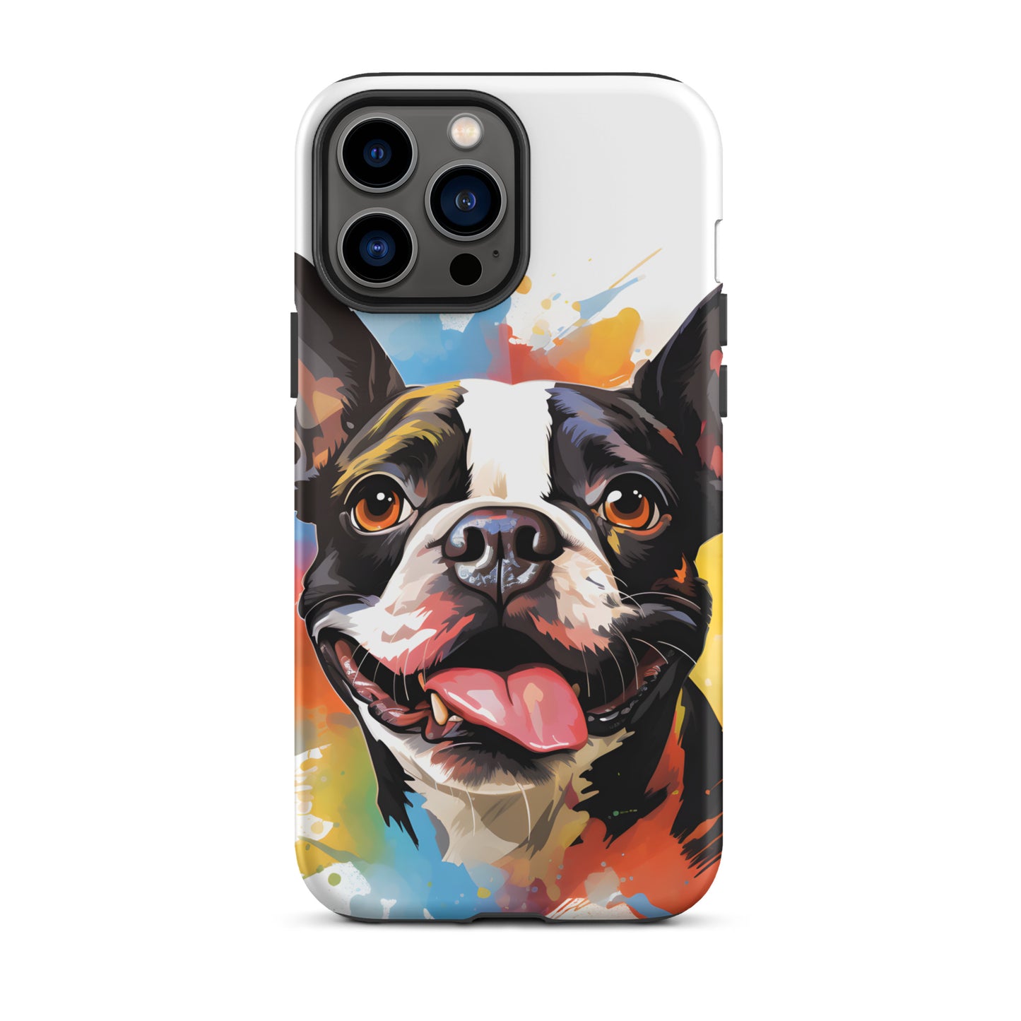 Colorful Playful Boston Terrier Dog Splash Art Tough Case for iPhone