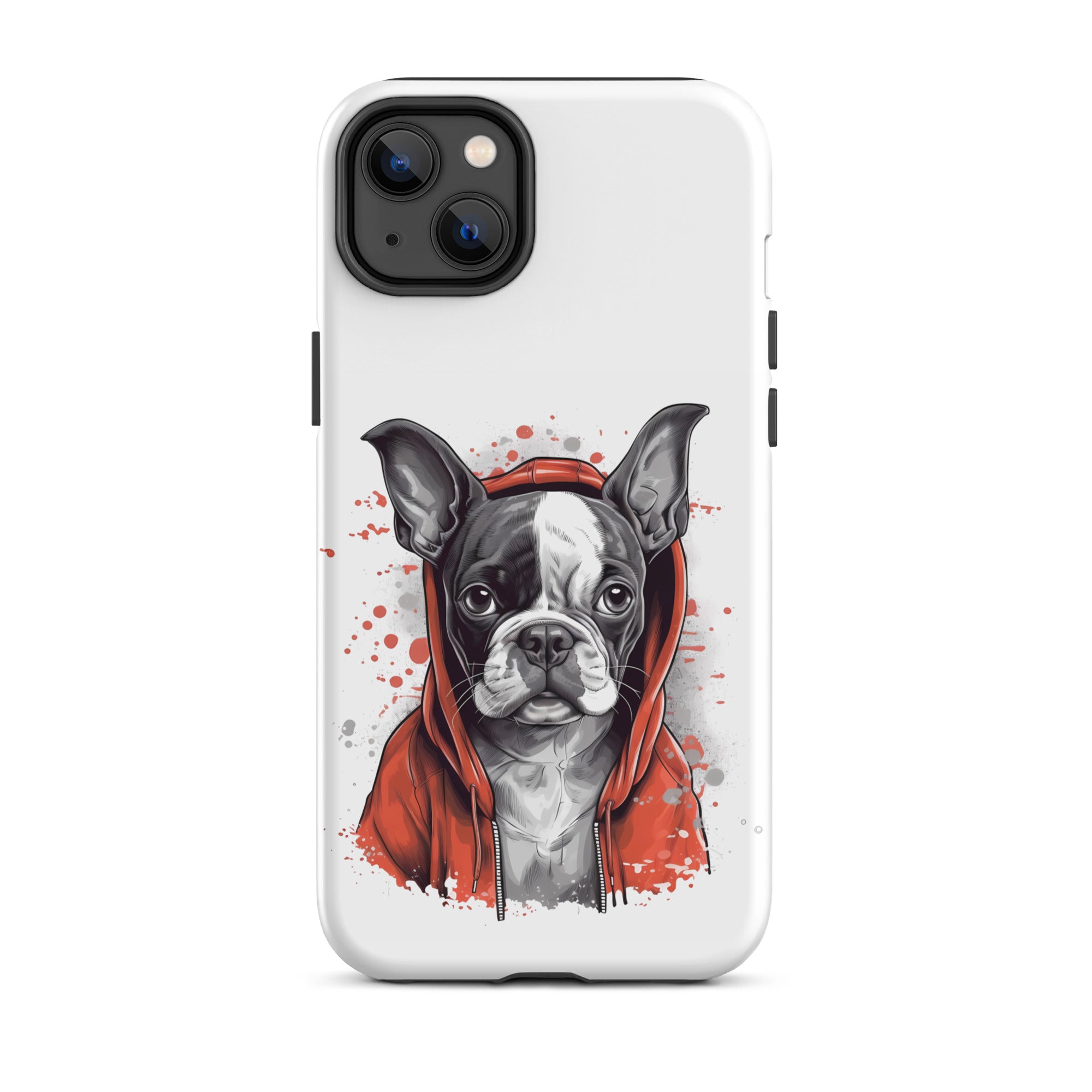 Boston Terrier in a Red Hoodie on Tough Case for iPhone
