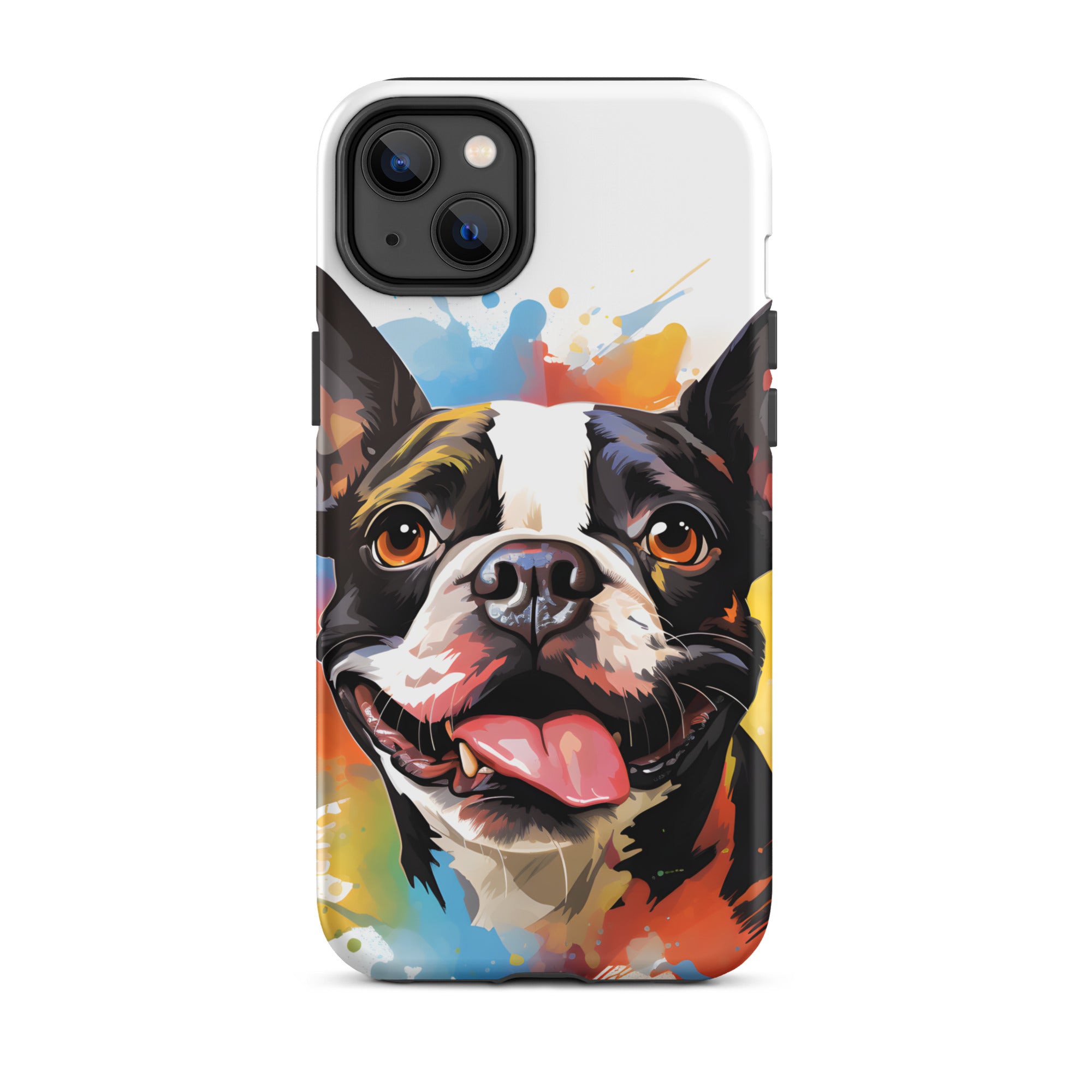 Colorful Playful Boston Terrier Dog Splash Art Tough Case for iPhone
