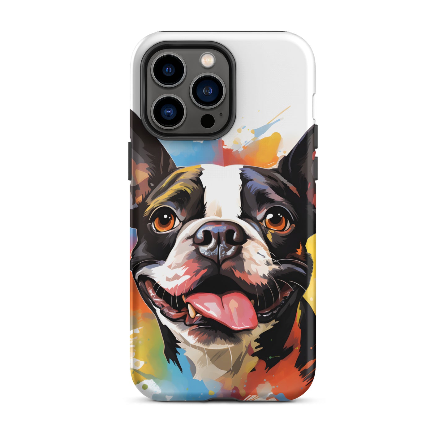 Colorful Playful Boston Terrier Dog Splash Art Tough Case for iPhone