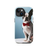 Dapper Boston Terrier in Red Bow Tie Seated on White Chair Tough Case for iPhone