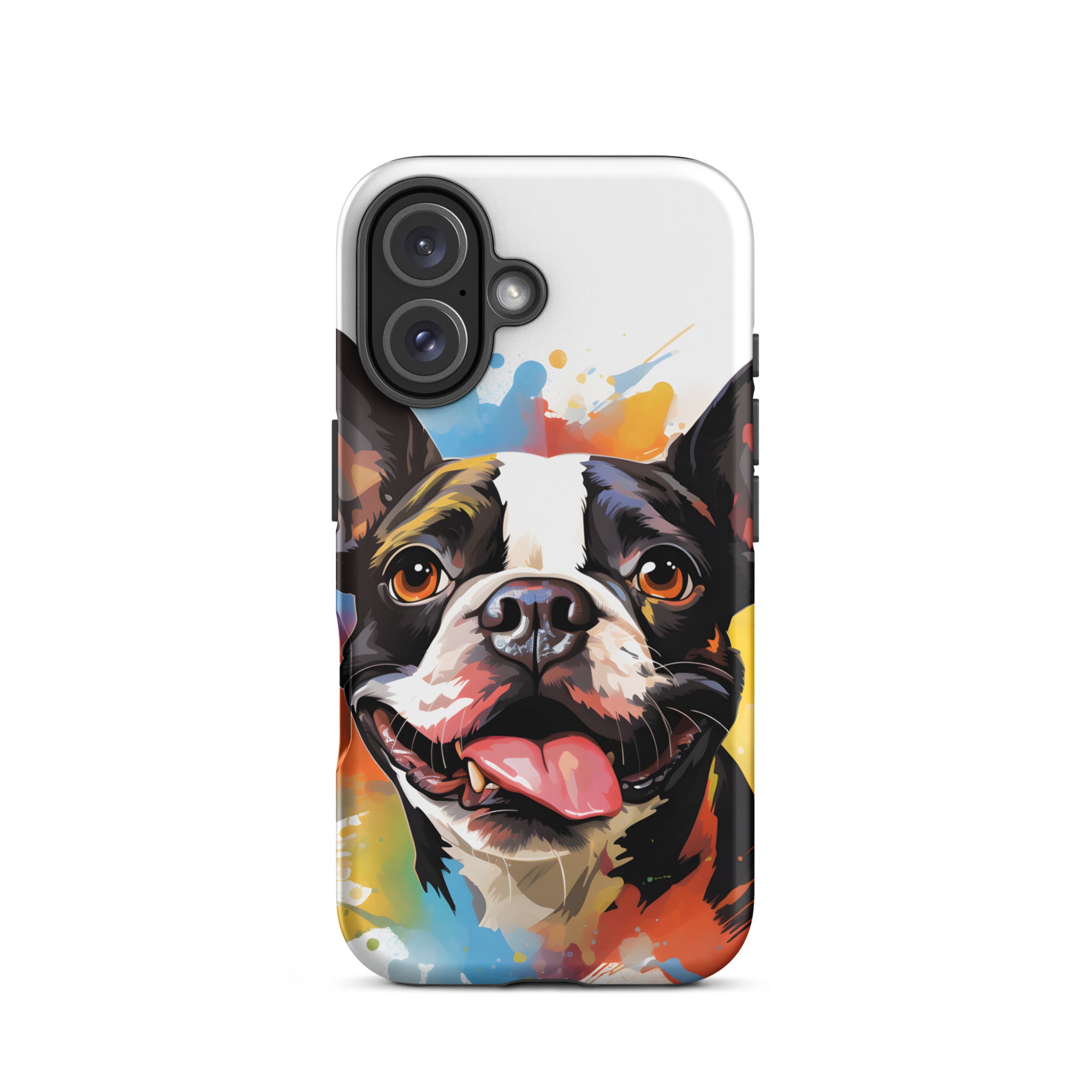 Colorful Playful Boston Terrier Dog Splash Art Tough Case for iPhone