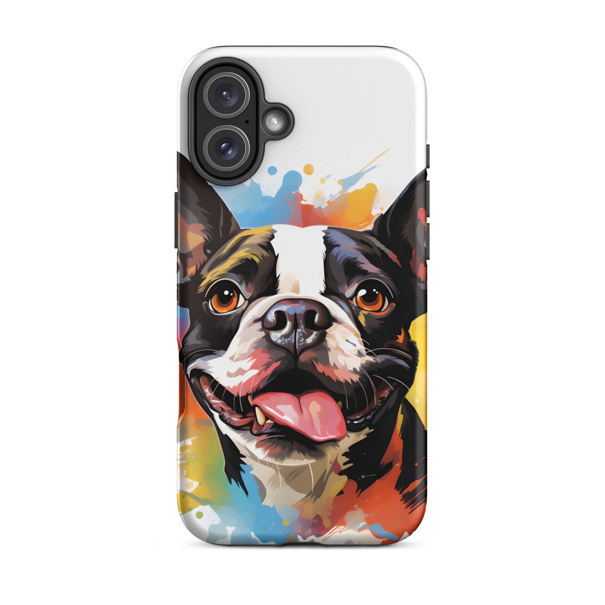 Colorful Playful Boston Terrier Dog Splash Art Tough Case for iPhone