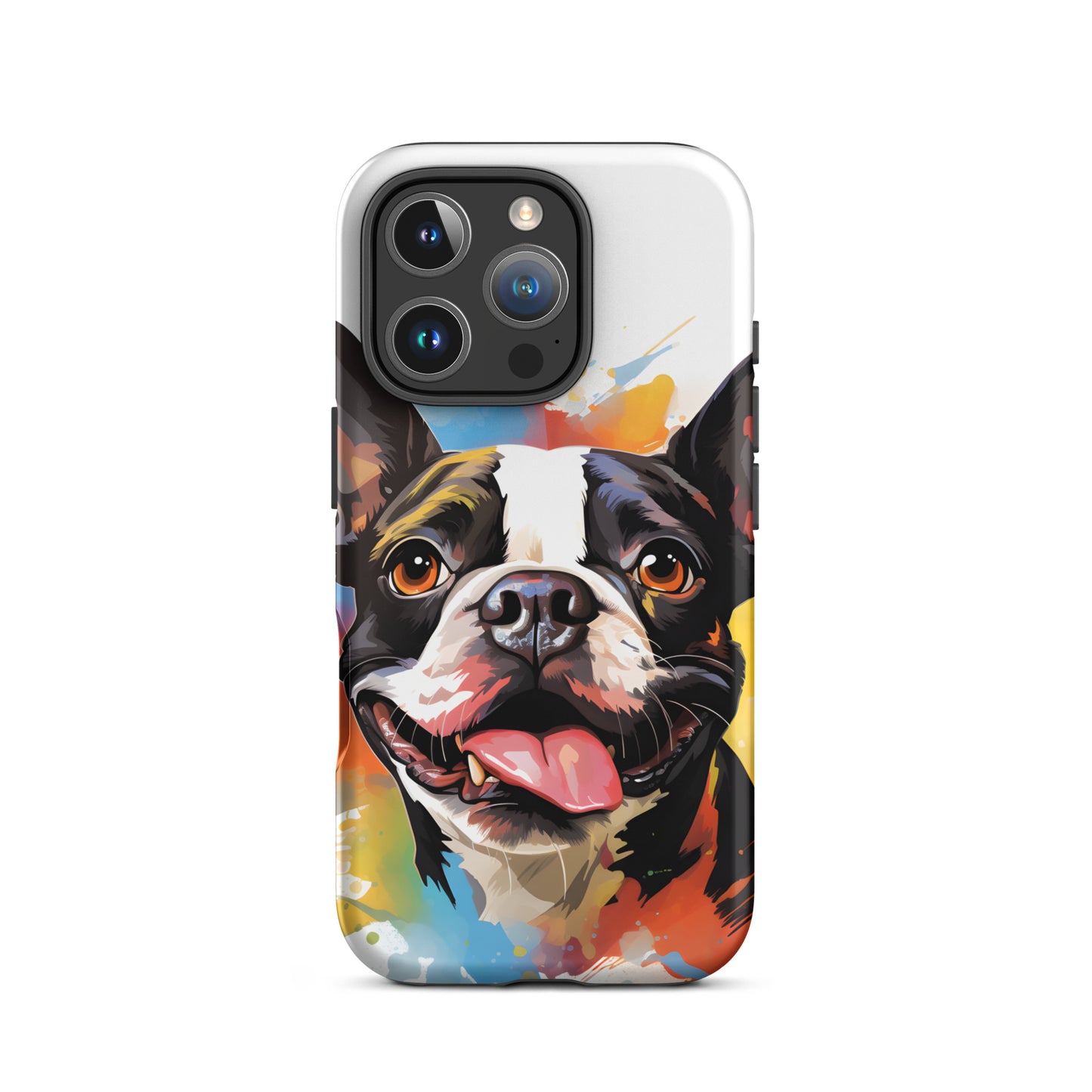 Colorful Playful Boston Terrier Dog Splash Art Tough Case for iPhone