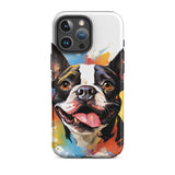Colorful Playful Boston Terrier Dog Splash Art Tough Case for iPhone