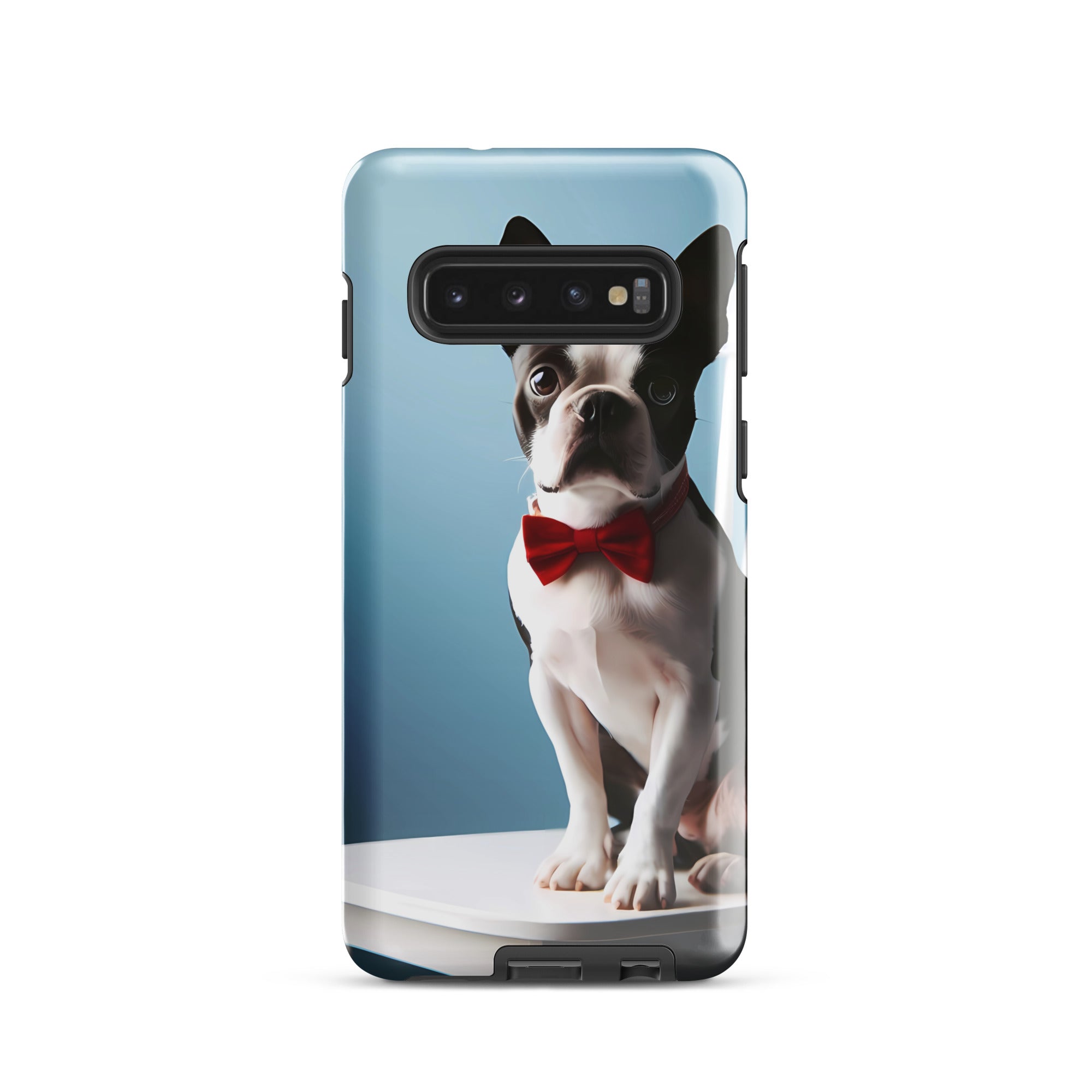 Dapper Boston Terrier in Red Bow Tie Seated on White Chair Tough case for Samsung