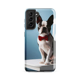 Dapper Boston Terrier in Red Bow Tie Seated on White Chair Tough case for Samsung