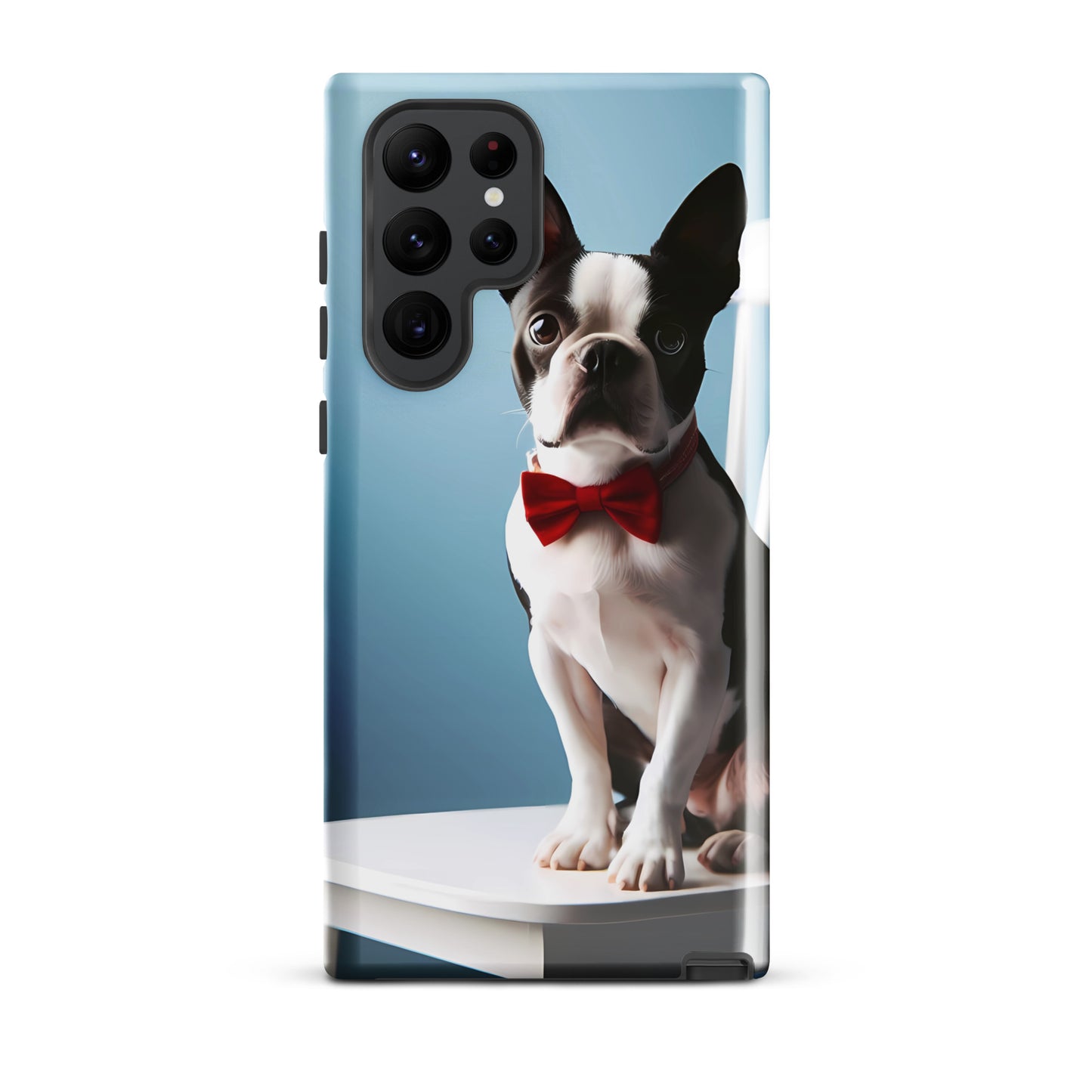Dapper Boston Terrier in Red Bow Tie Seated on White Chair Tough case for Samsung