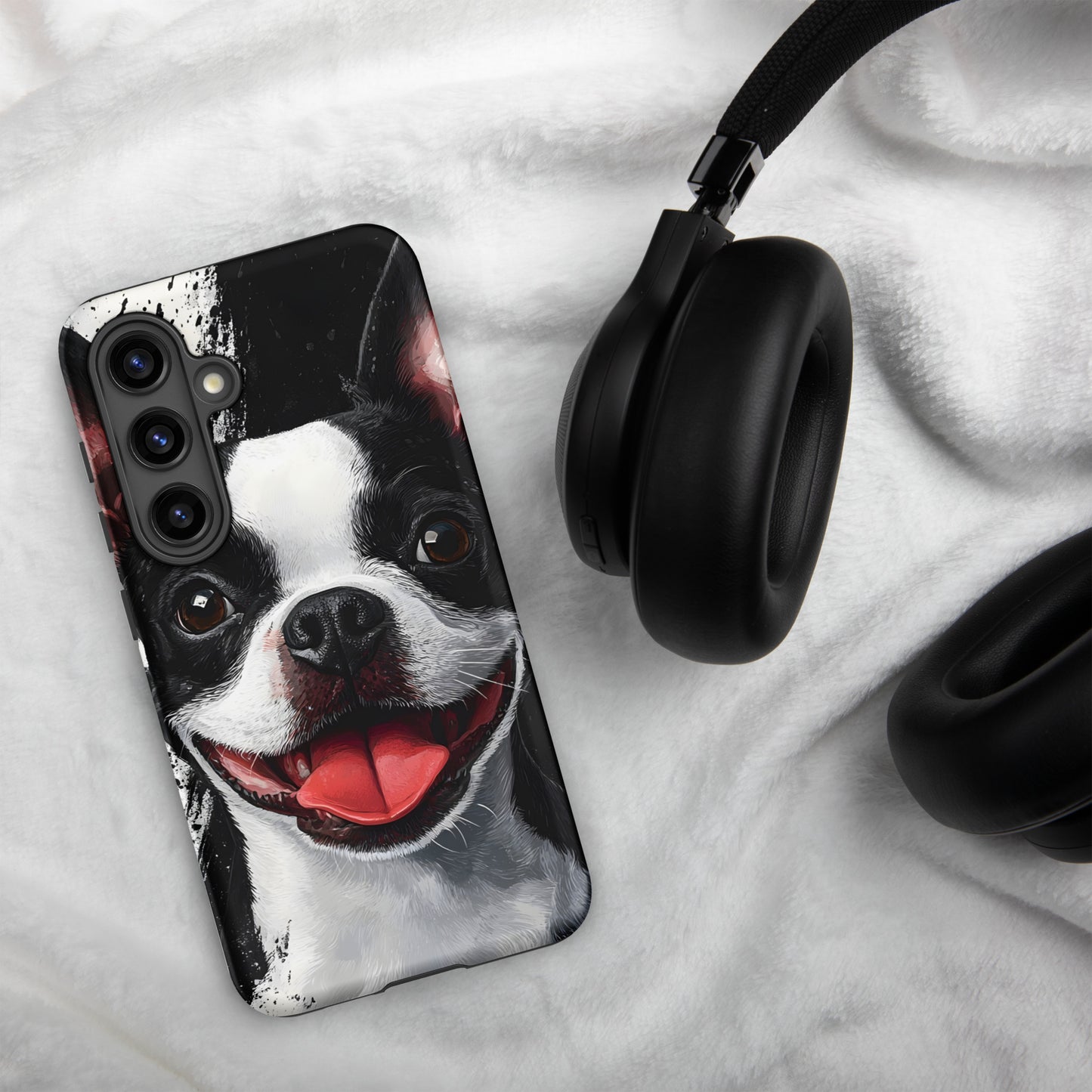 Black and White Smiling Boston Terrier Art Tough Case for Samsung