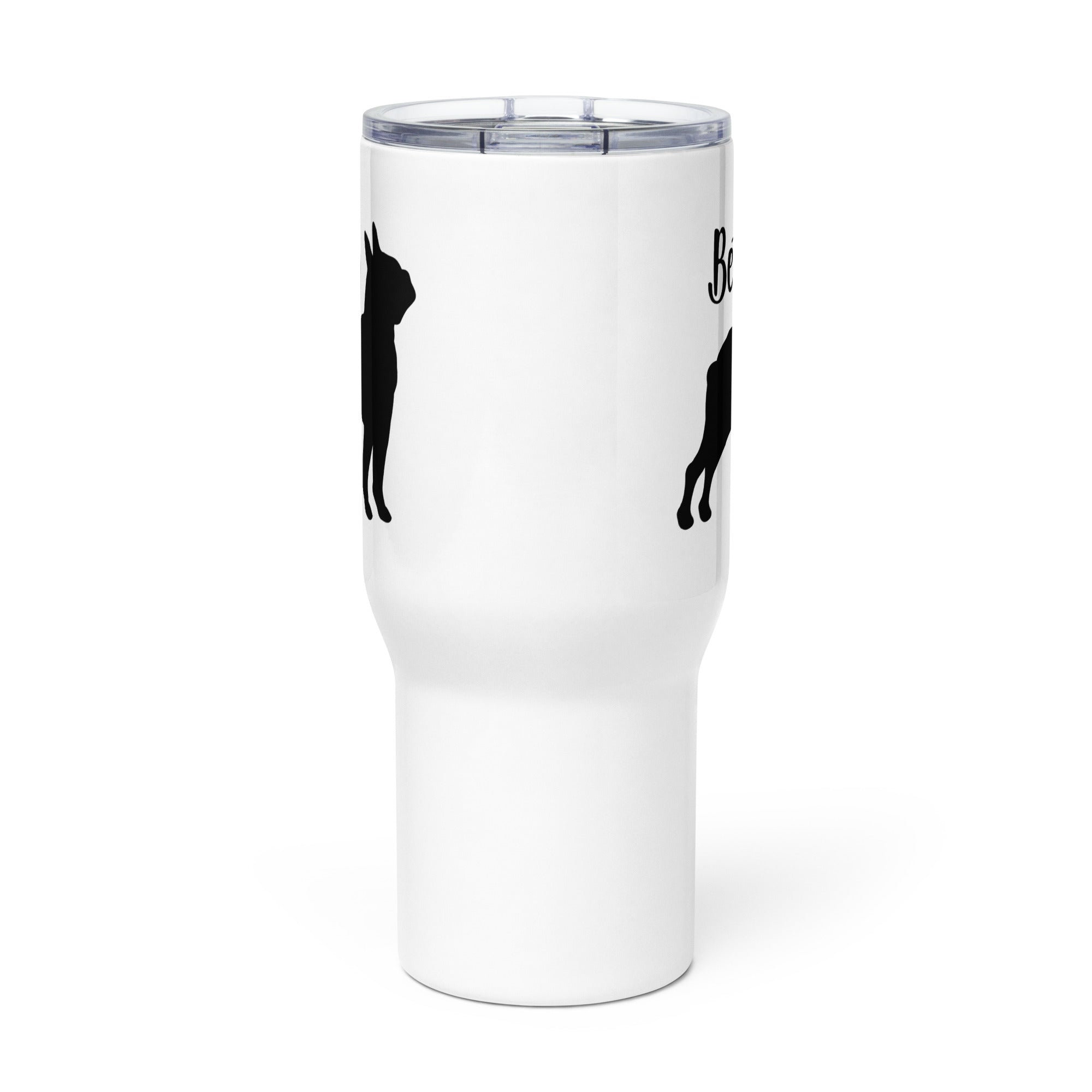 Custom Name with Boston Terrier Silhouette Travel Mug with a Handle