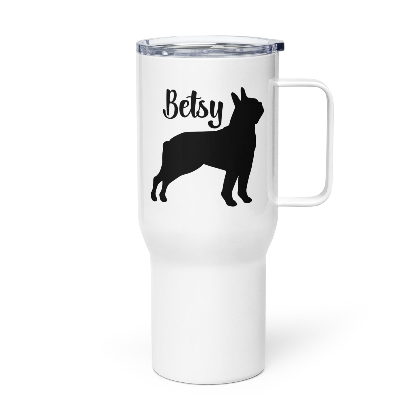 Custom Name with Boston Terrier Silhouette Travel Mug with a Handle